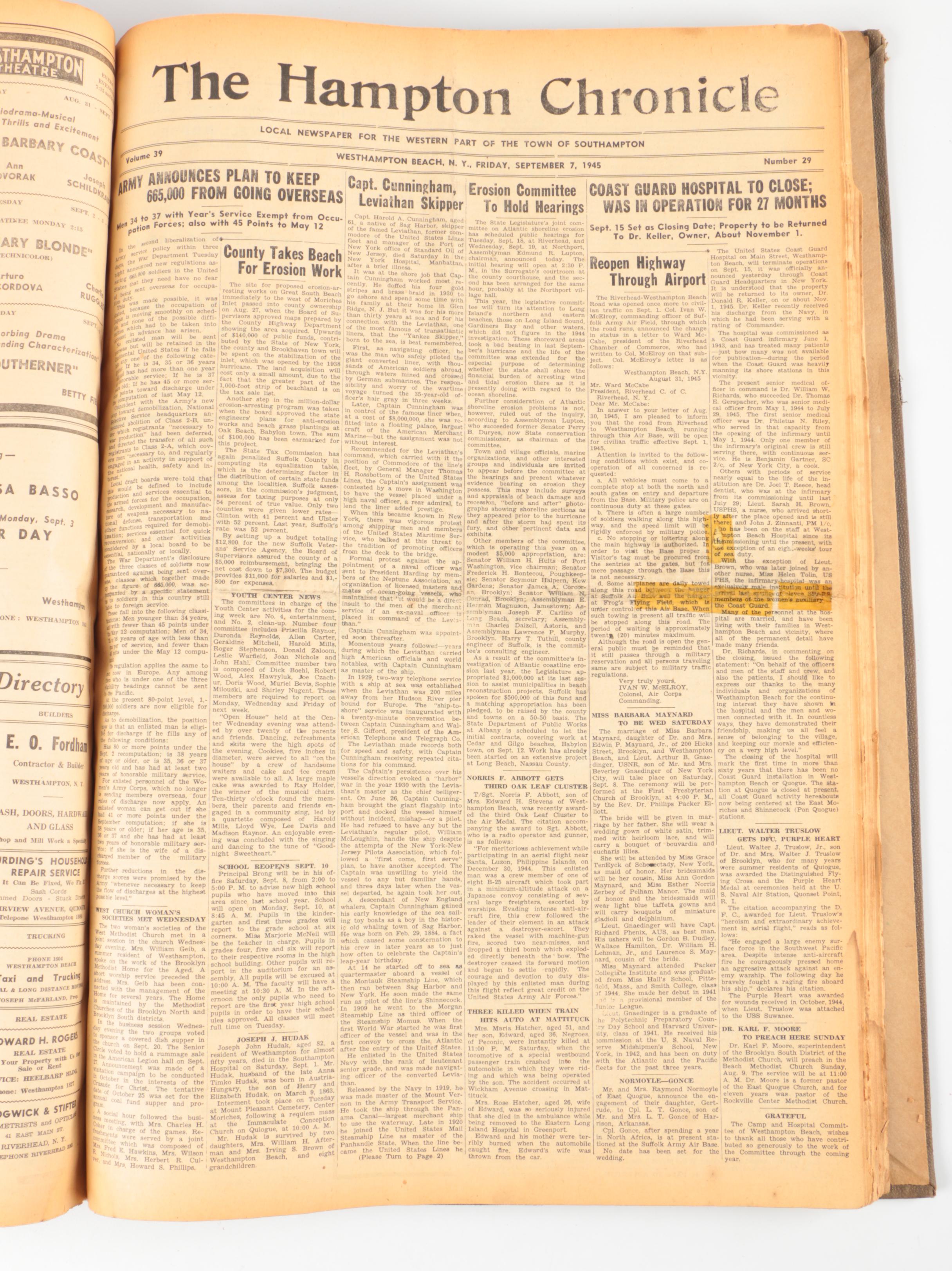 1945 "Hampton Chronicle" Bound Newspaper Collection