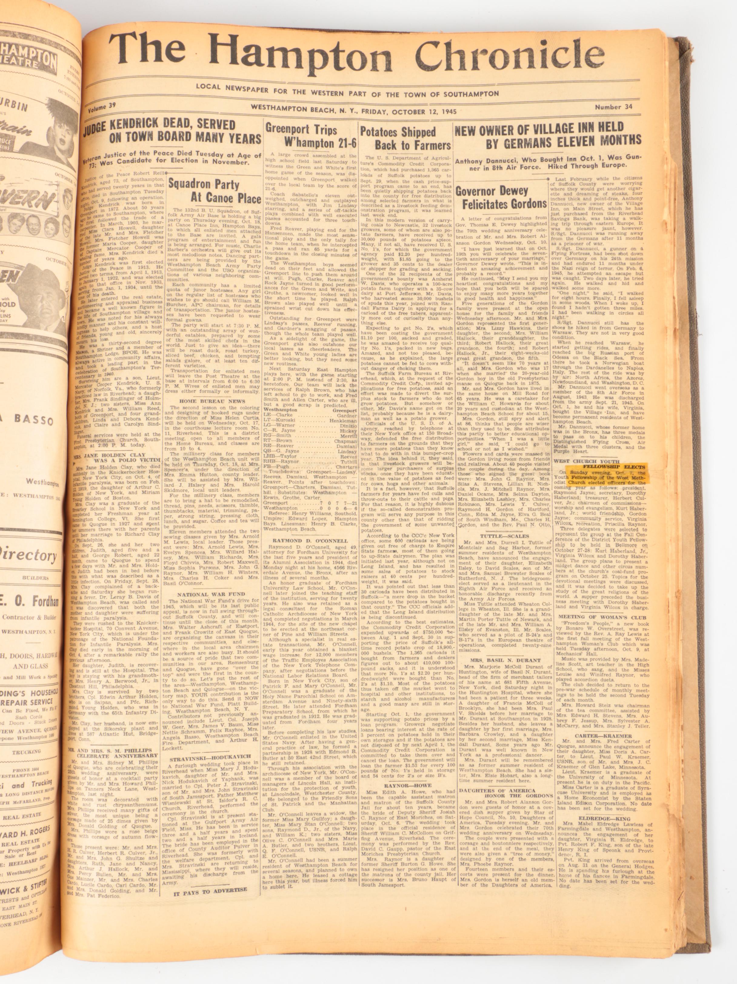 1945 "Hampton Chronicle" Bound Newspaper Collection