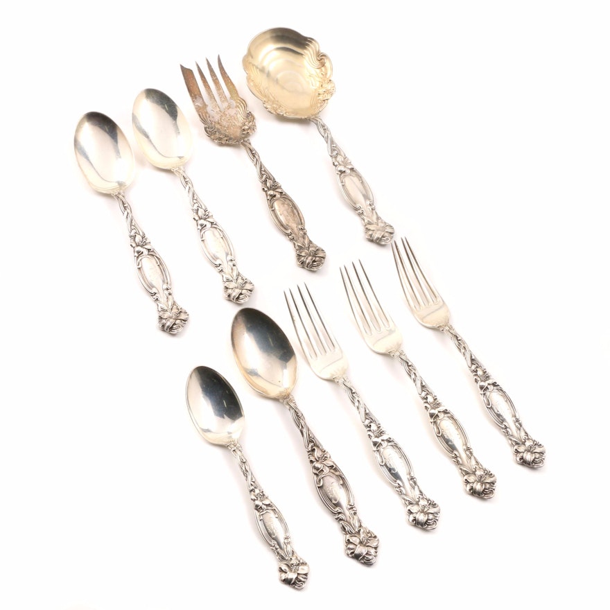 Nine Pieces of International silver's "Frontenac" Sterling Silver Flatware