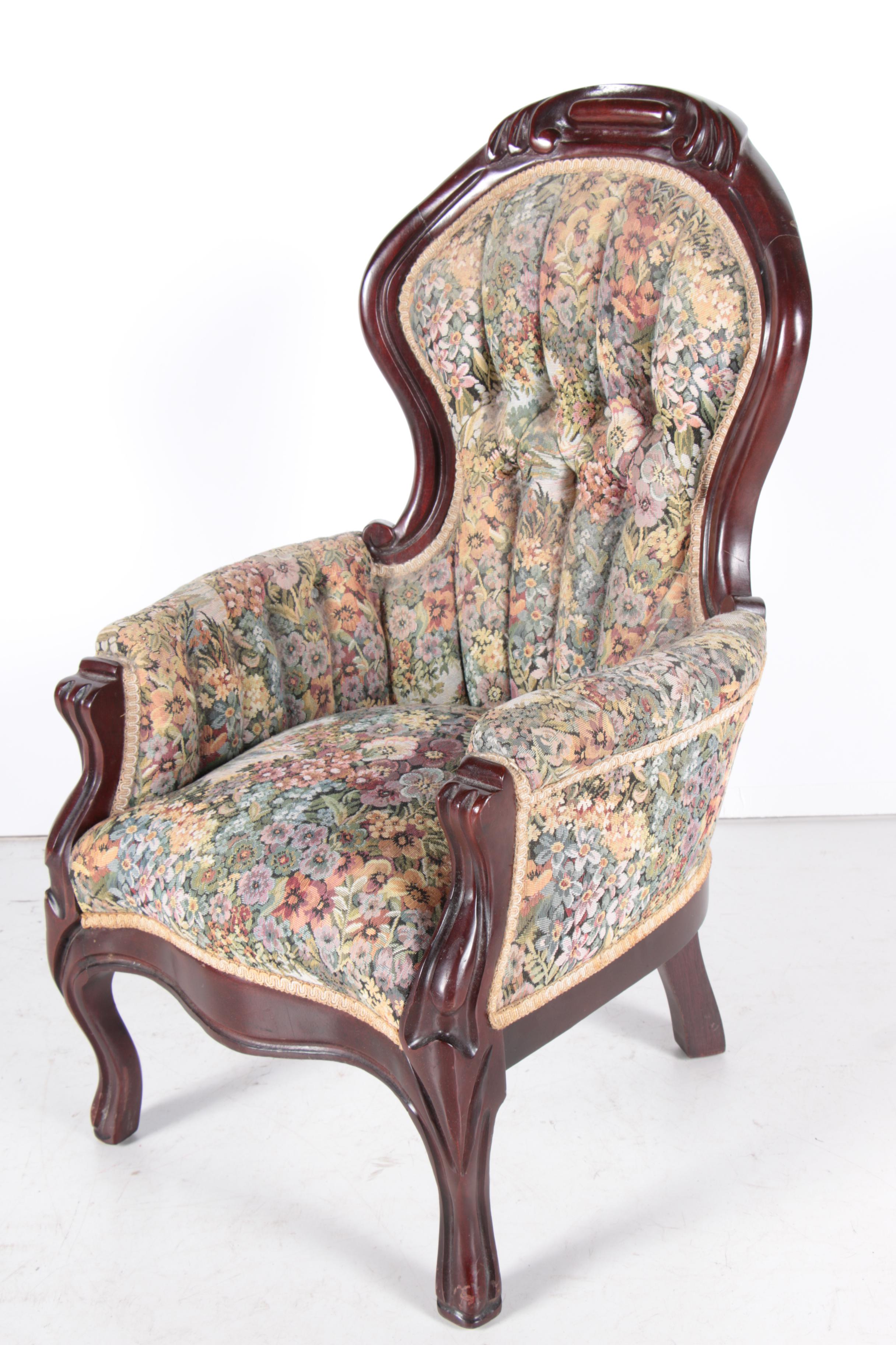 Upholstered Wooden Doll's Chair with Floral Pattern
