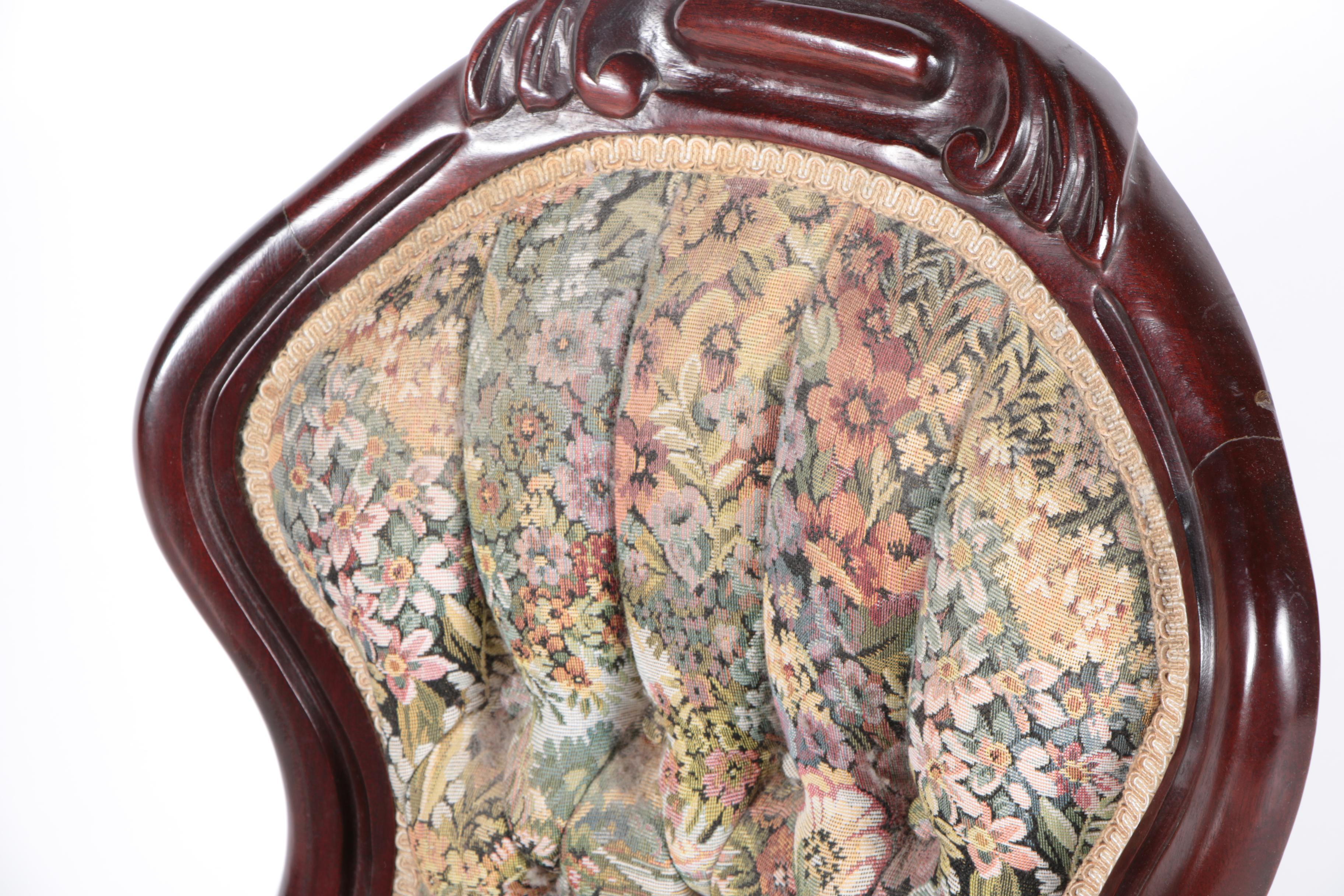 Upholstered Wooden Doll's Chair with Floral Pattern