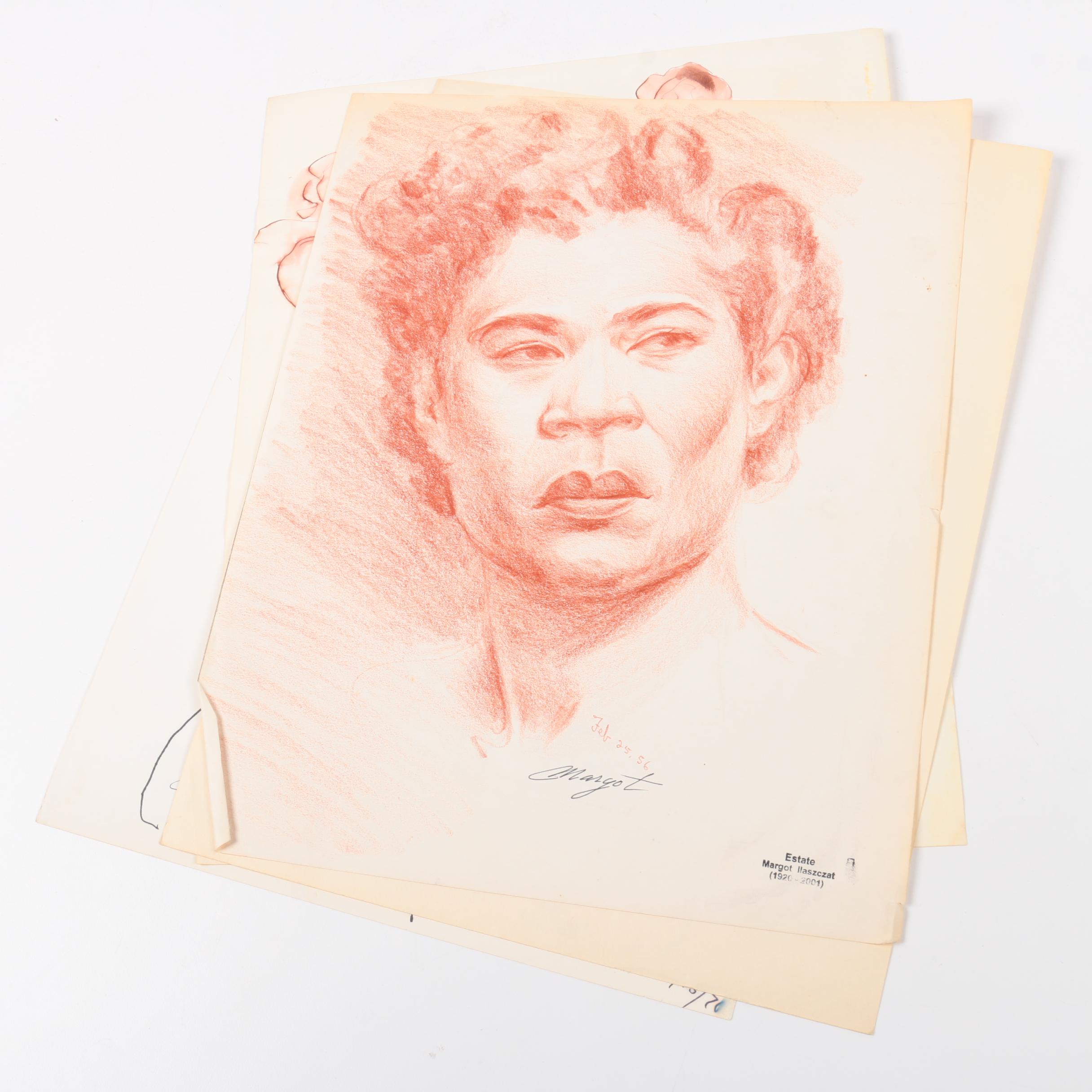 Margot Ilaszczat Nude Figure Drawings and a Portrait