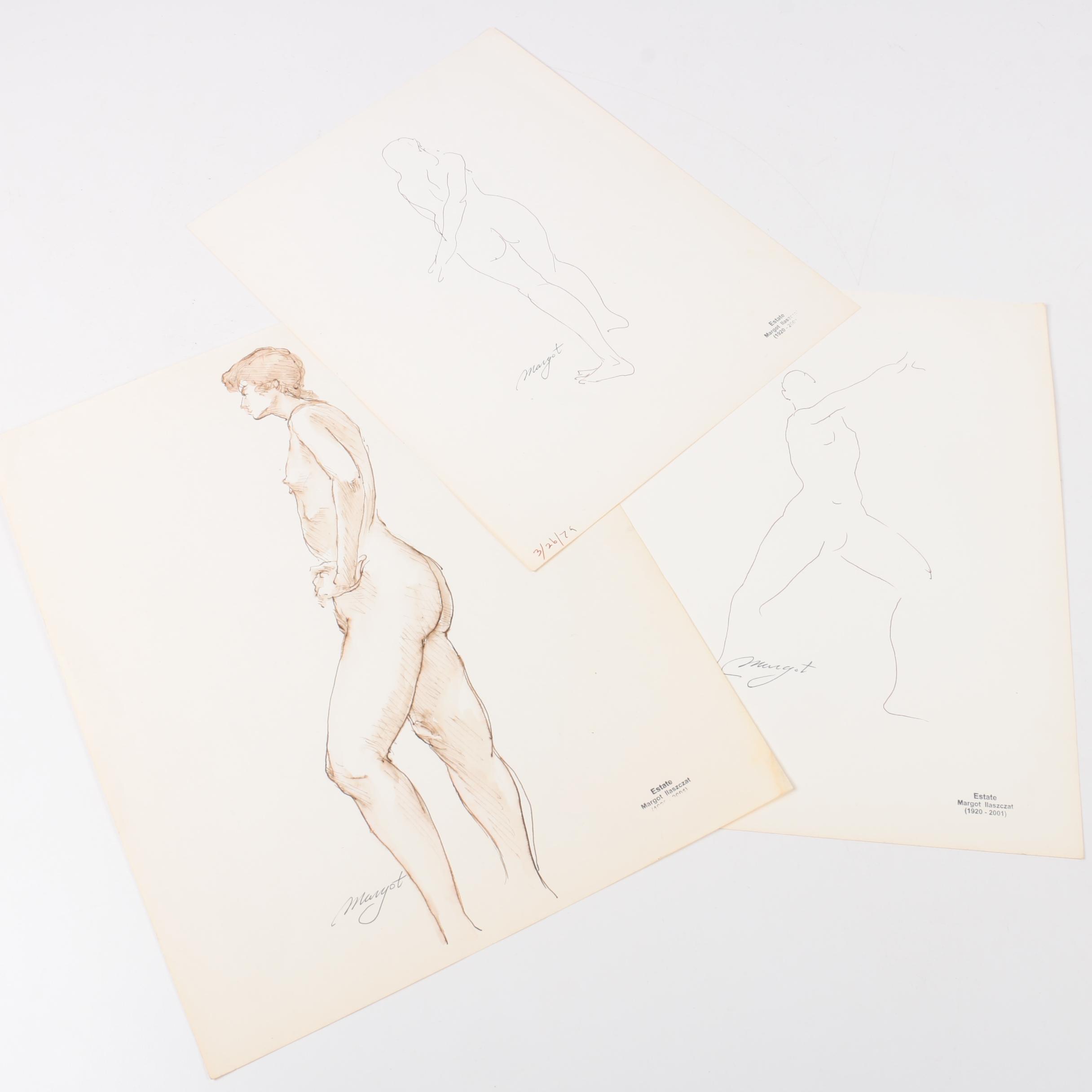Margot Ilaszczat Nude Figure Drawings and a Portrait