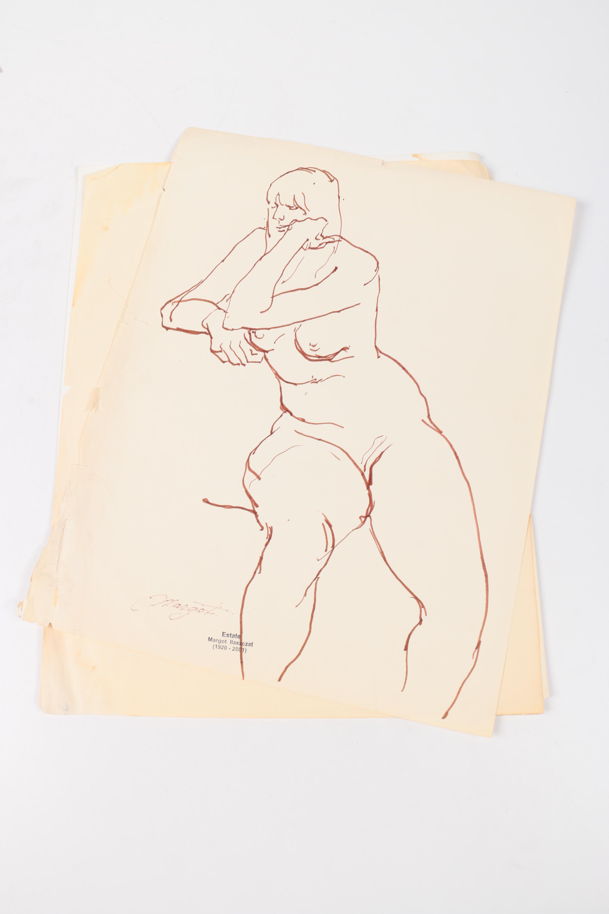 Margot Ilaszczat Nude Figure Drawings on Paper