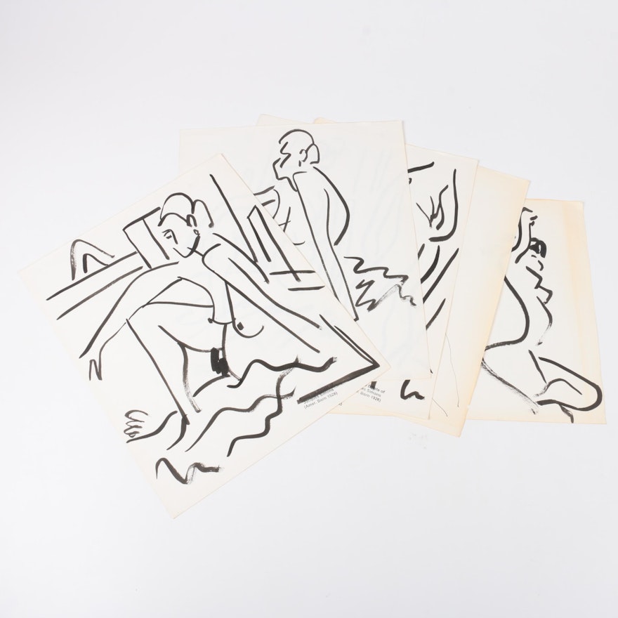 Jacques Simons Ink Paintings of Figure Studies