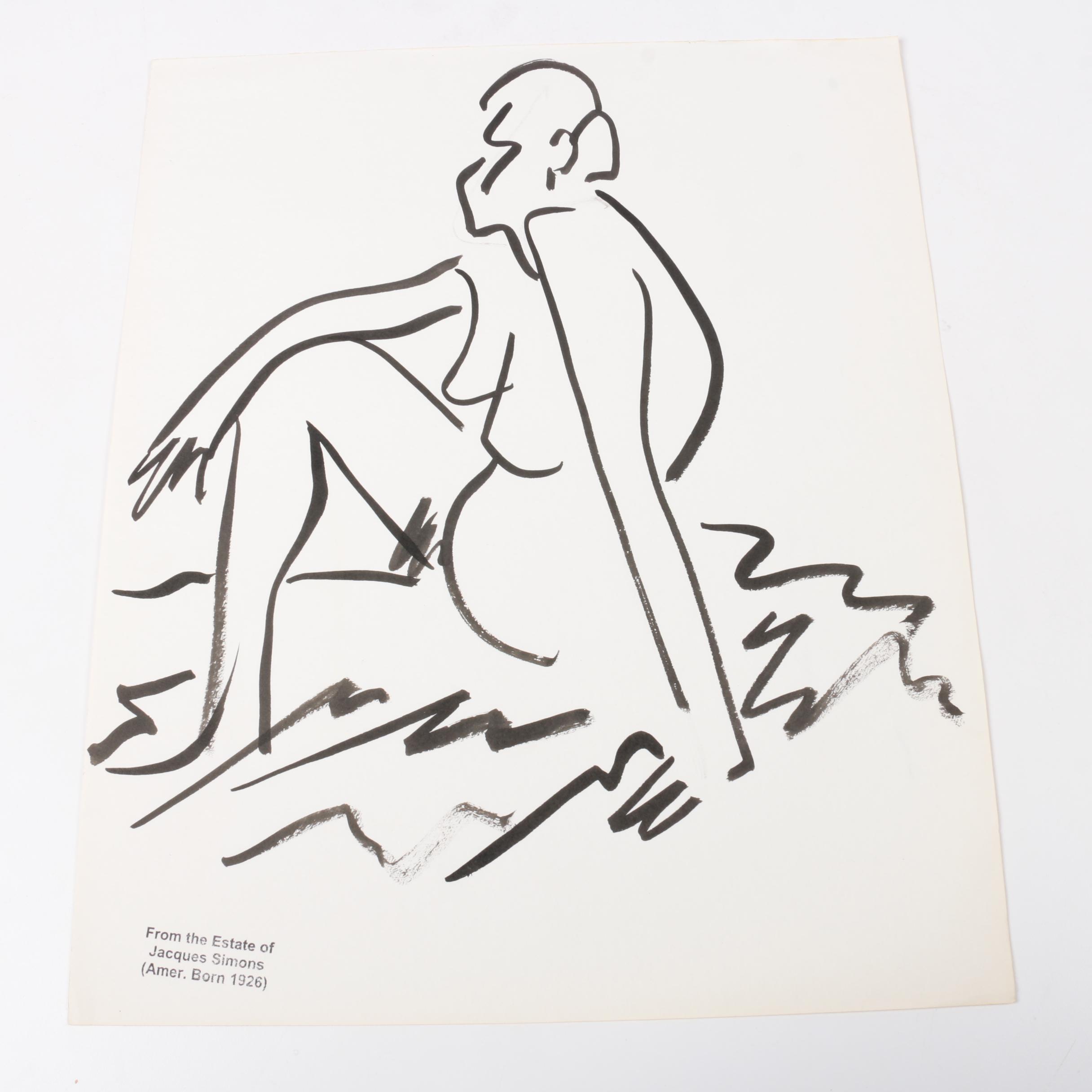 Jacques Simons Ink Paintings of Figure Studies
