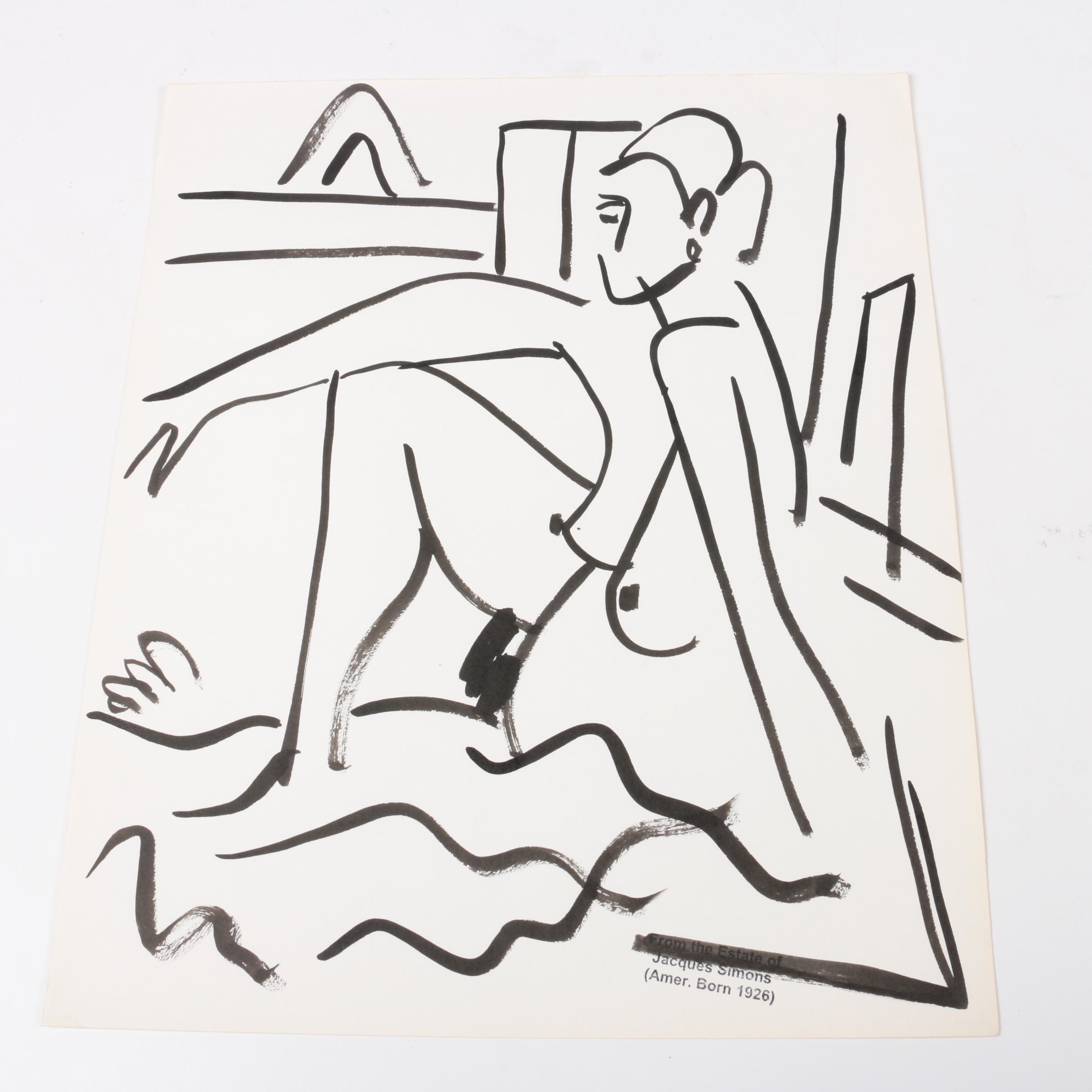 Jacques Simons Ink Paintings of Figure Studies