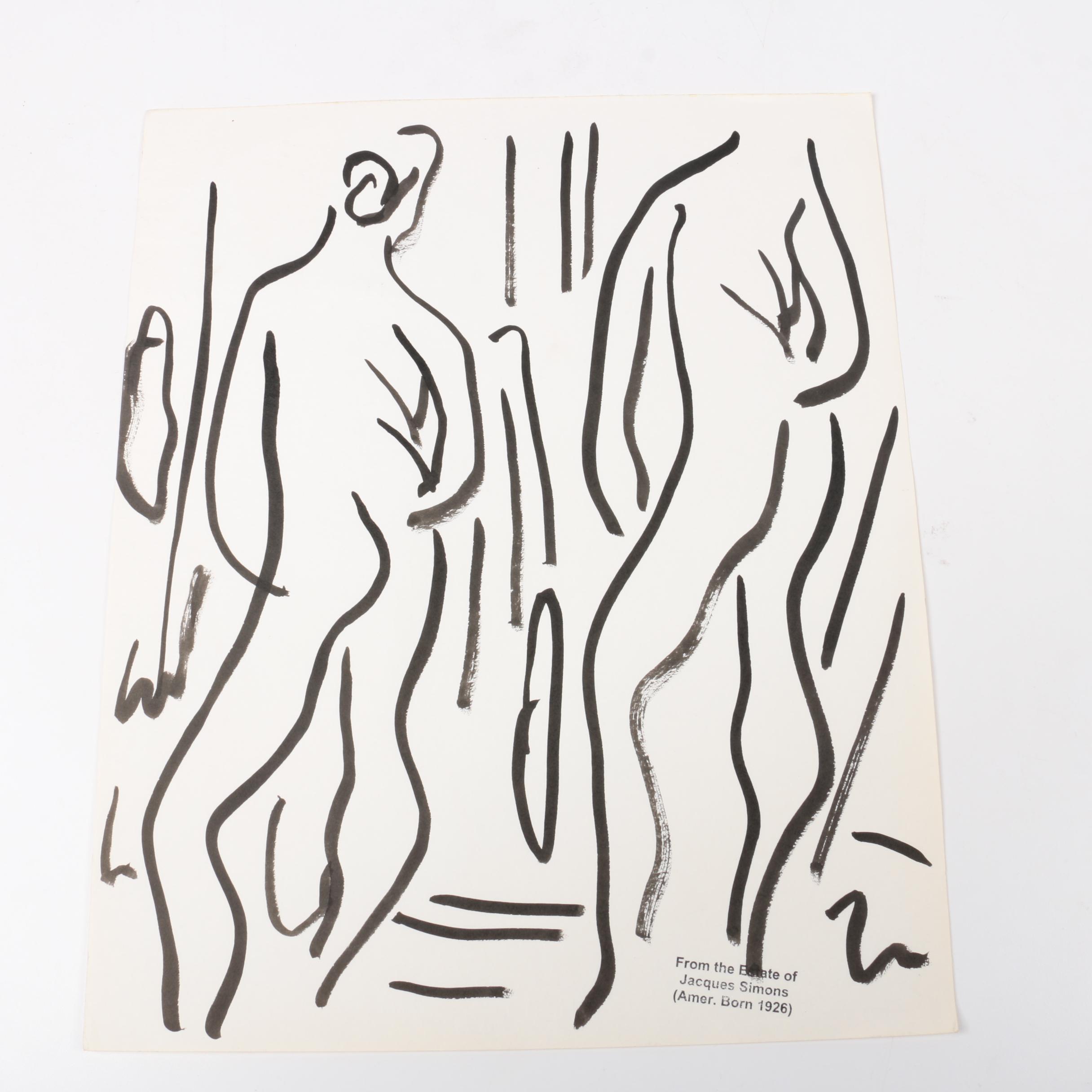 Jacques Simons Ink Paintings of Figure Studies