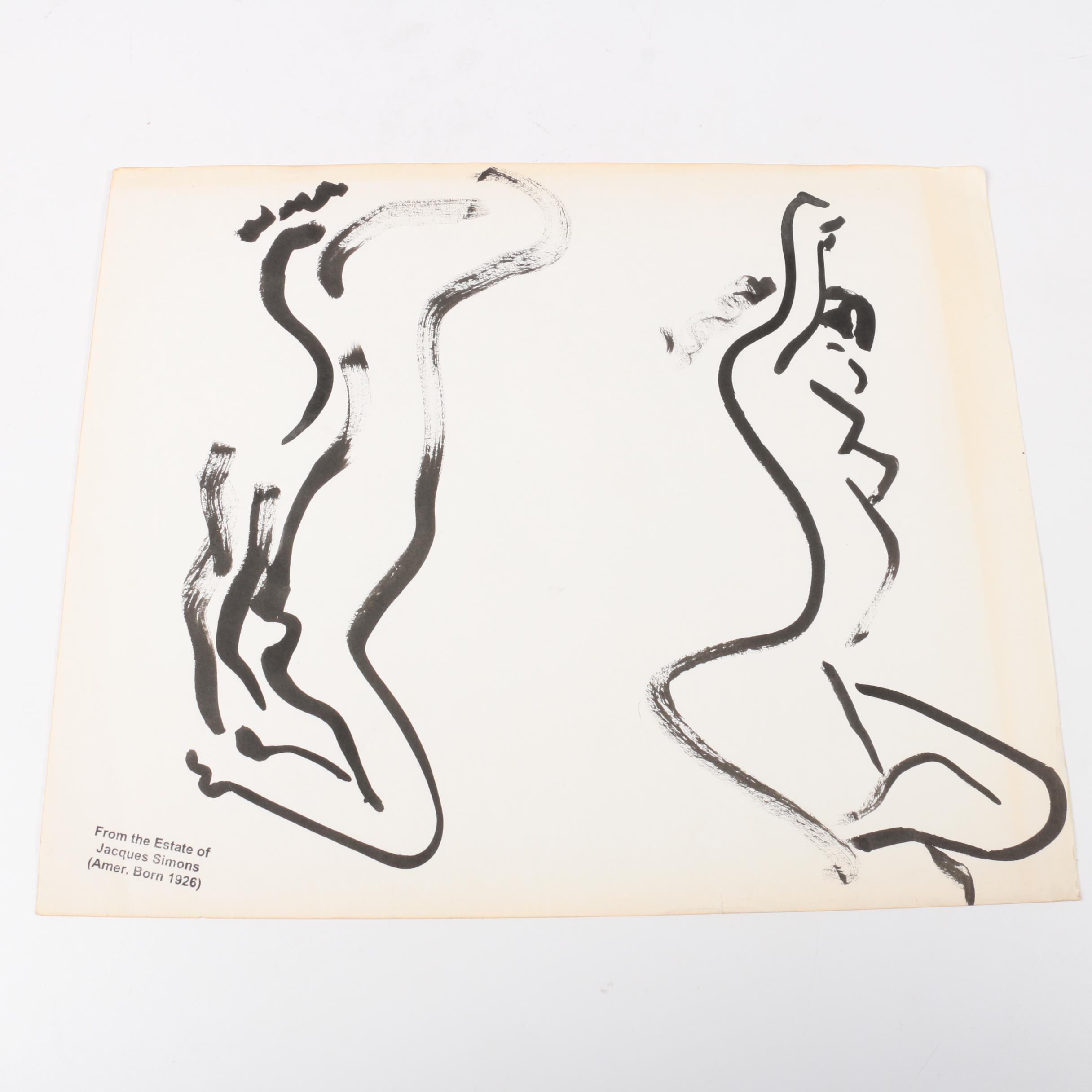 Jacques Simons Ink Paintings of Figure Studies