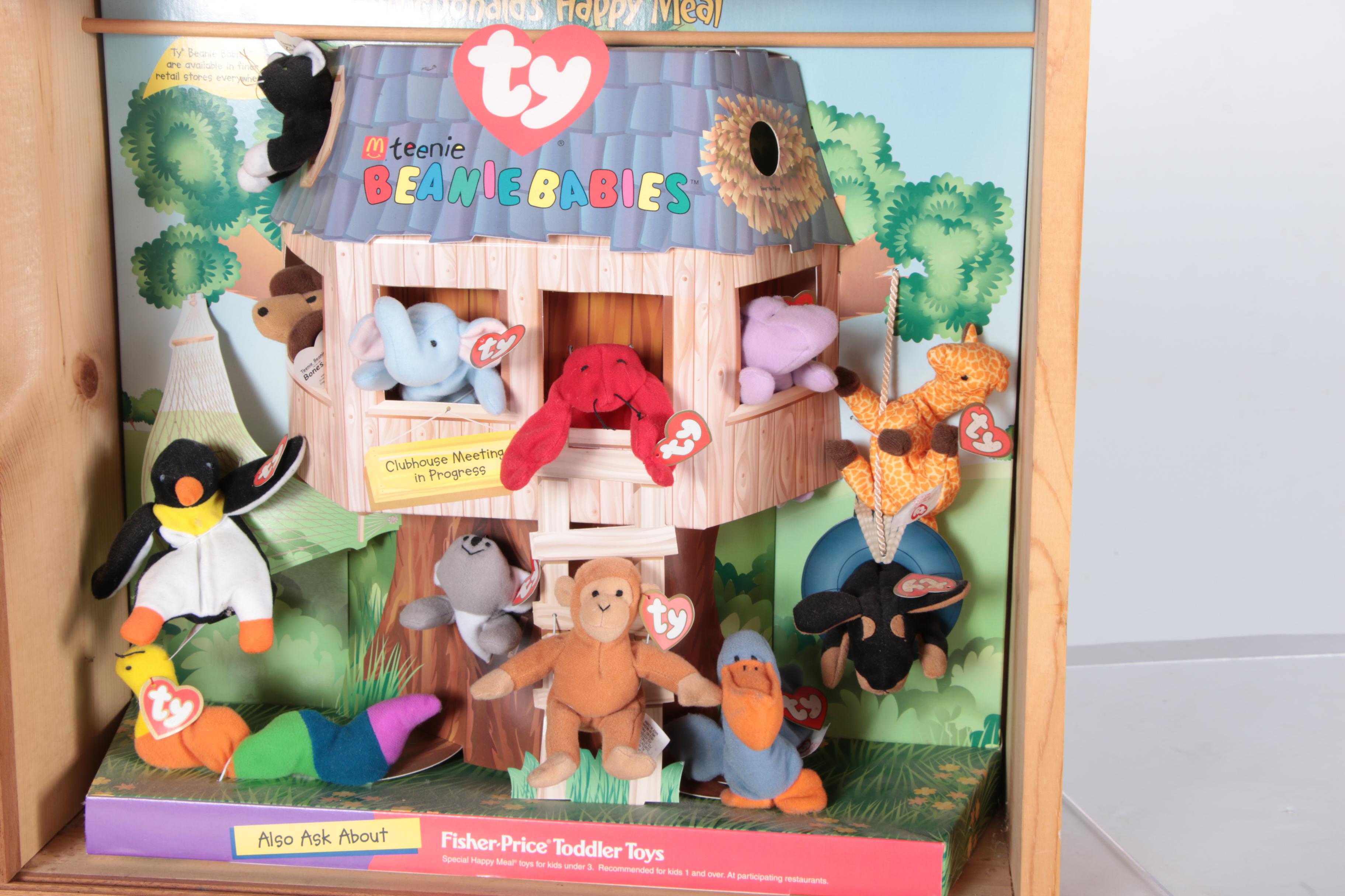 McDonald's Happy Meal Ty Teenie Beanie Babies in Wooden Case Display