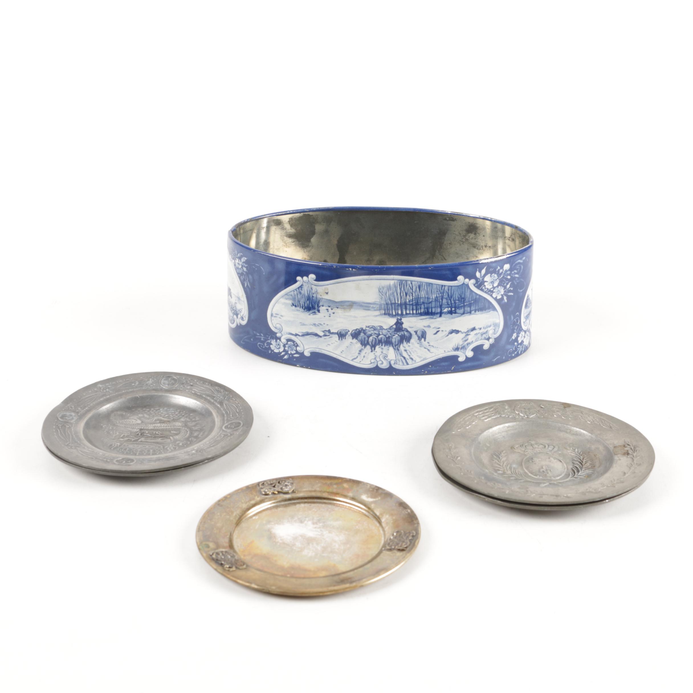 Silver Plate and Pewter Dishes with Dutch Tin