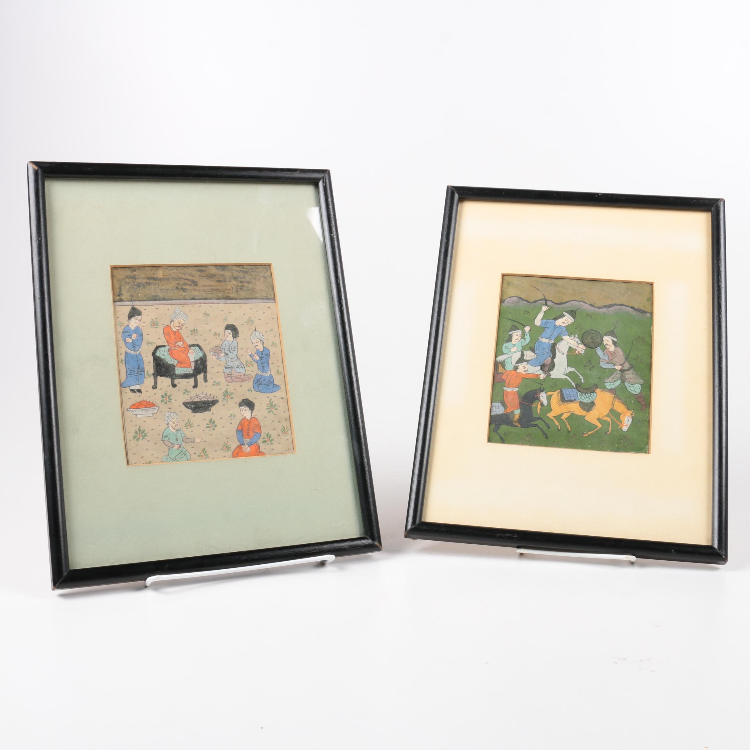 Indo-Persian Style Gouache Paintings on Paper