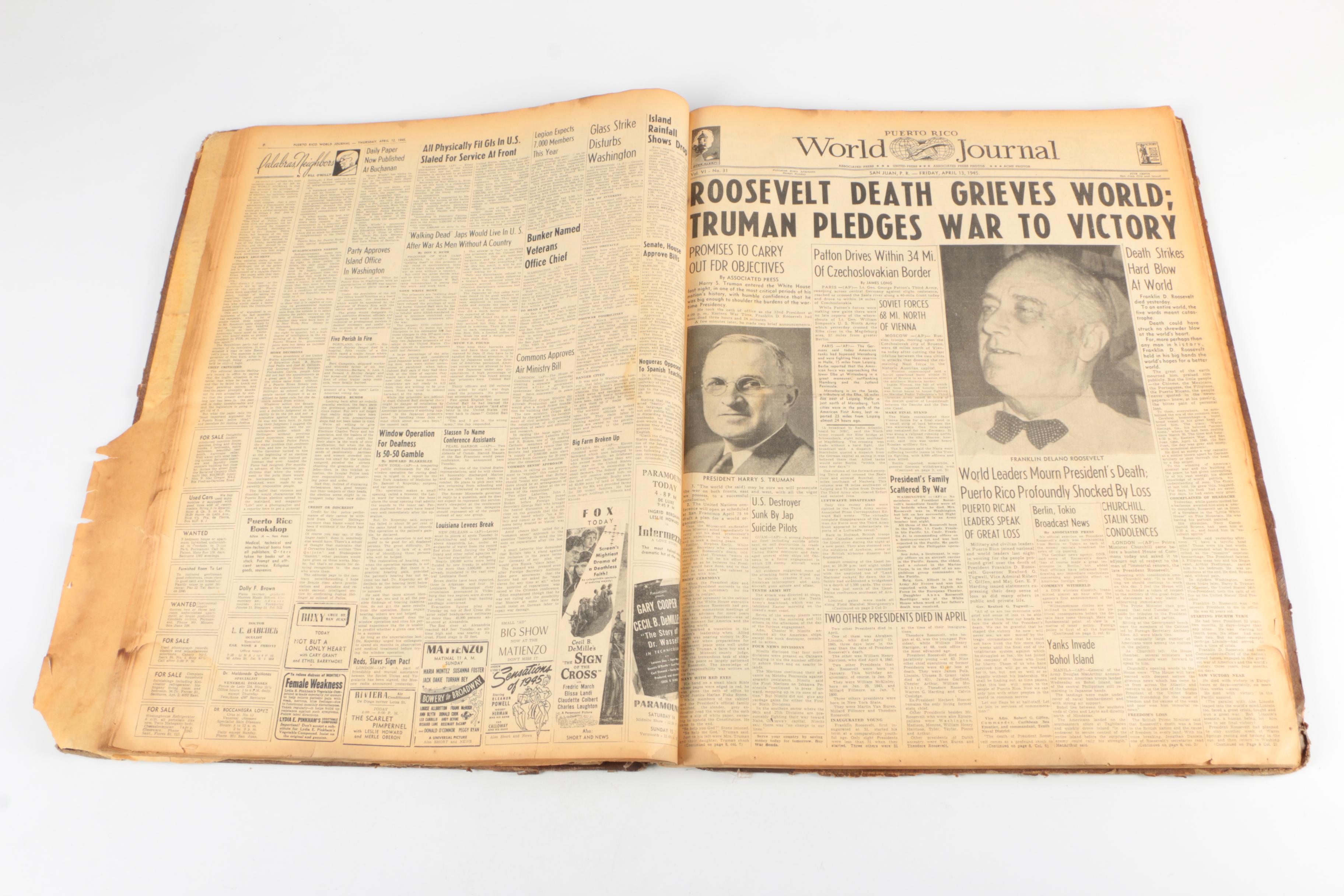 Bound World War II Newspaper Headlines