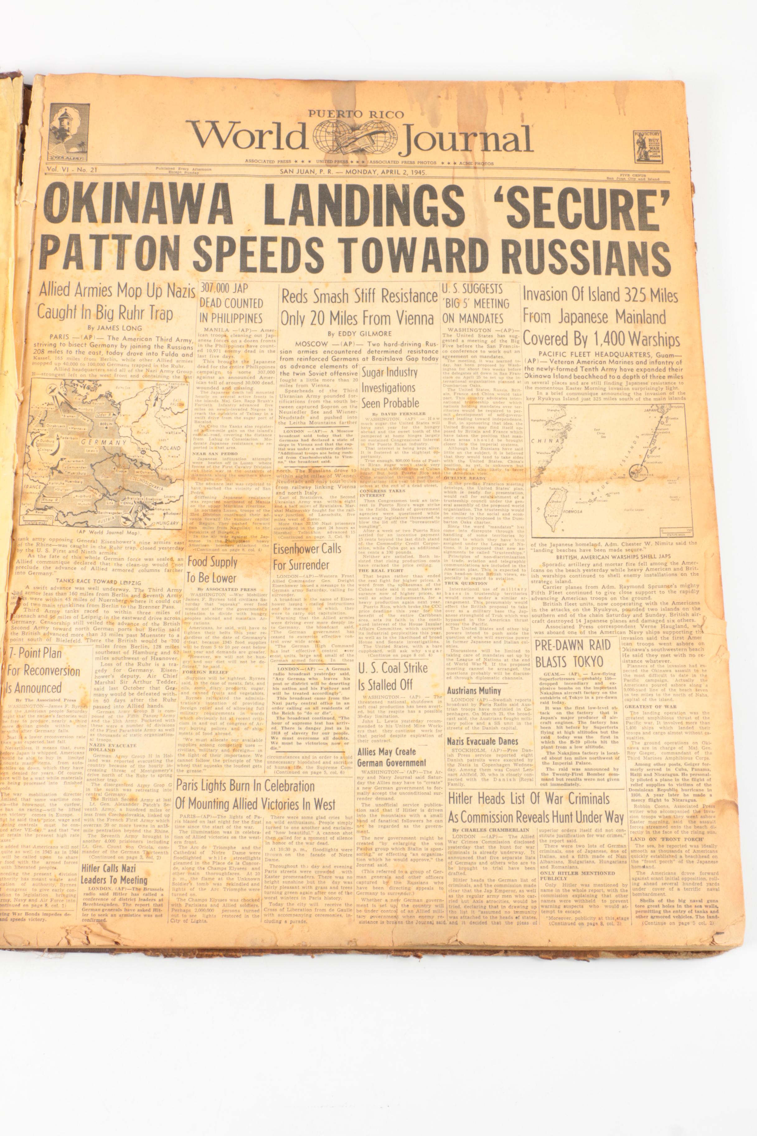 Bound World War II Newspaper Headlines