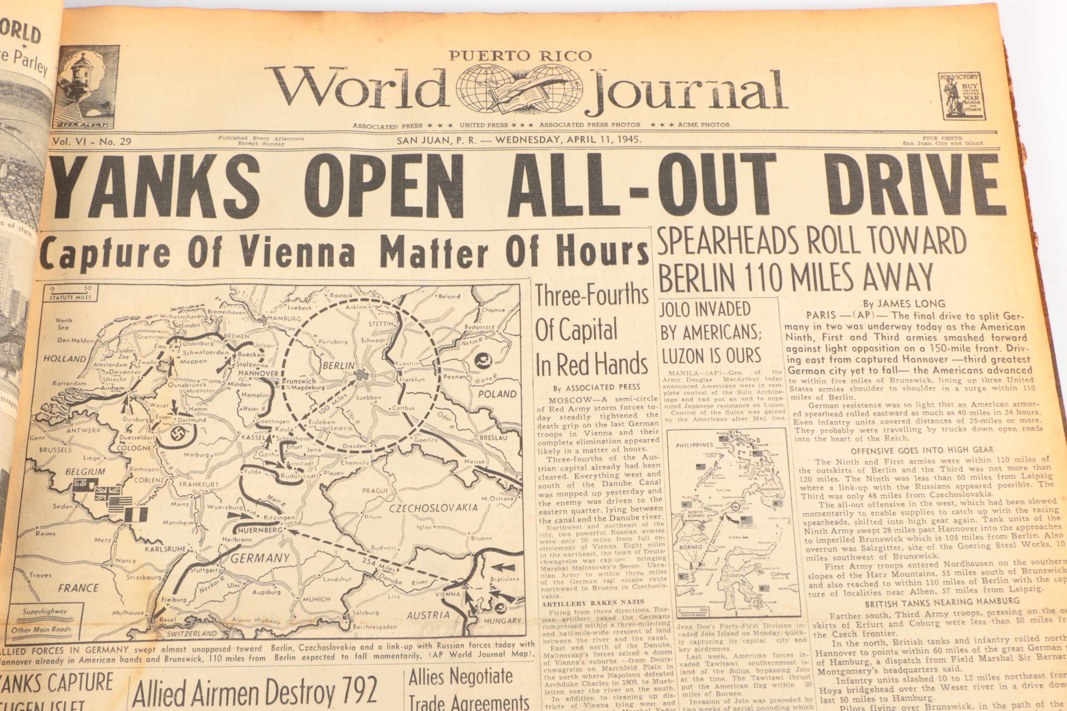 Bound World War II Newspaper Headlines