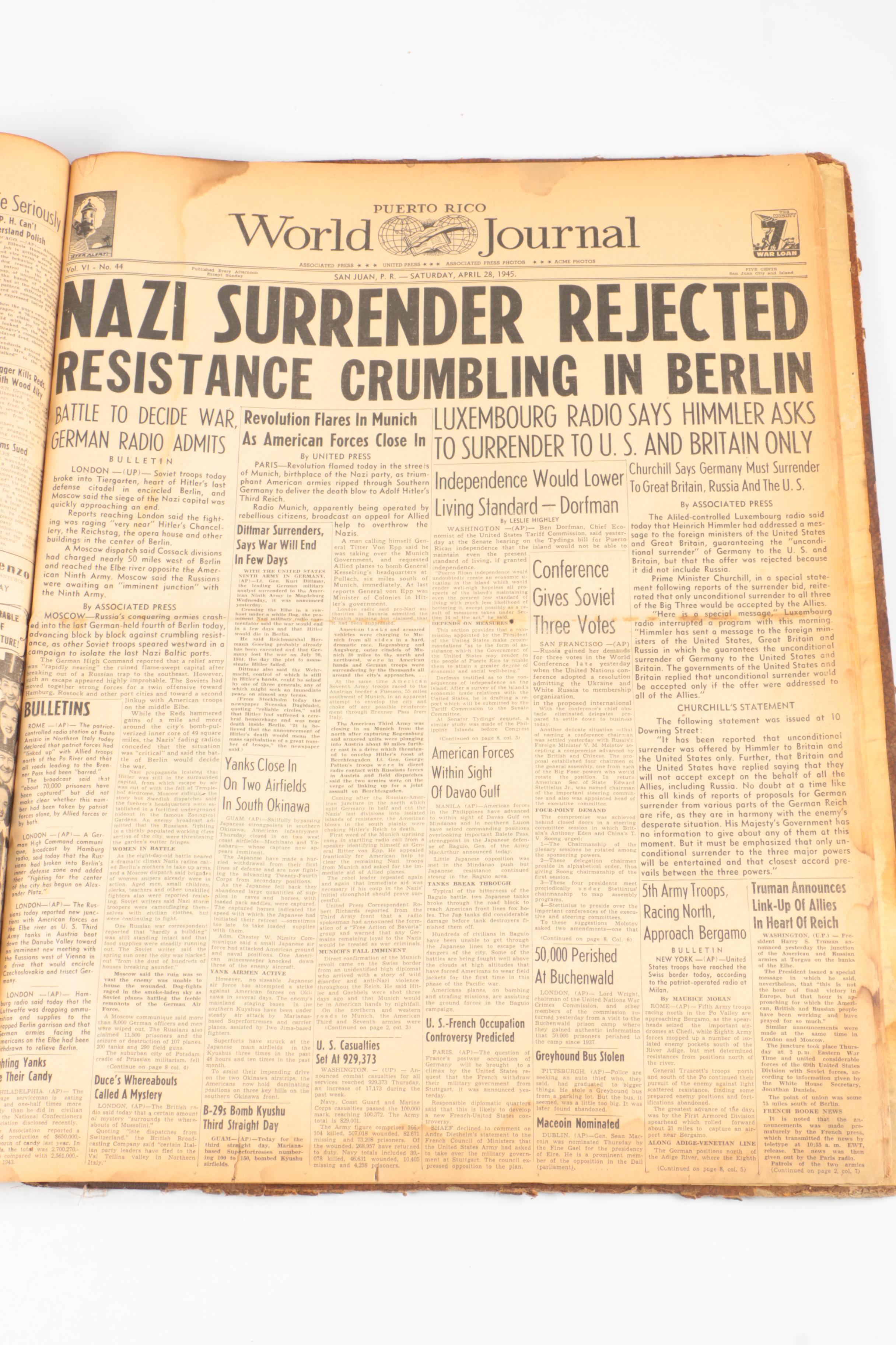 Bound World War II Newspaper Headlines