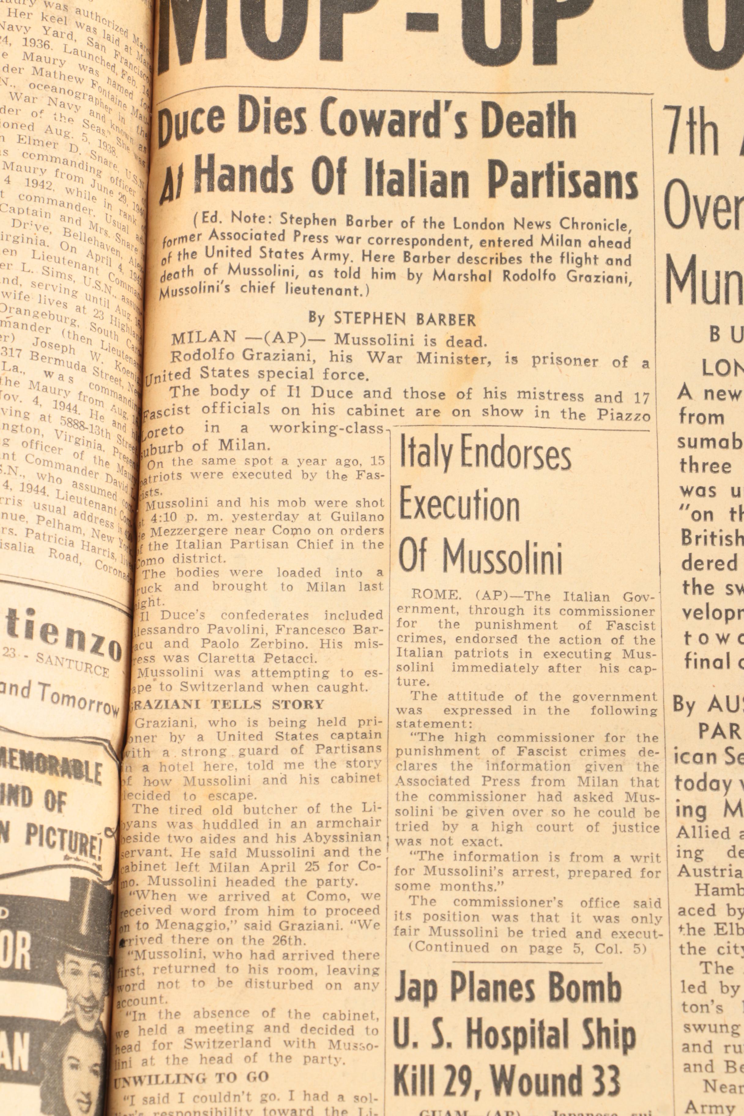 Bound World War II Newspaper Headlines