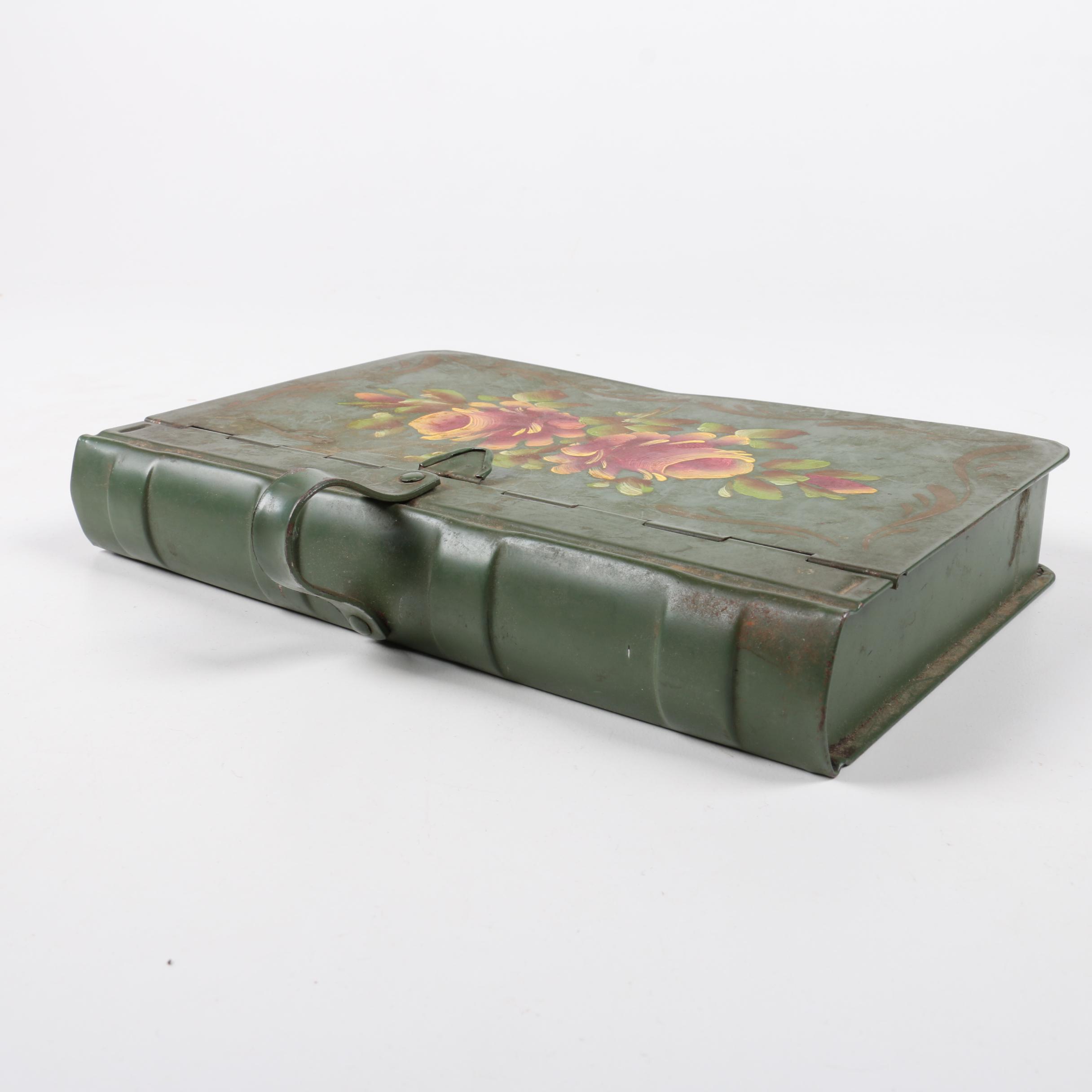 Green Metal Book Shaped Storage Box