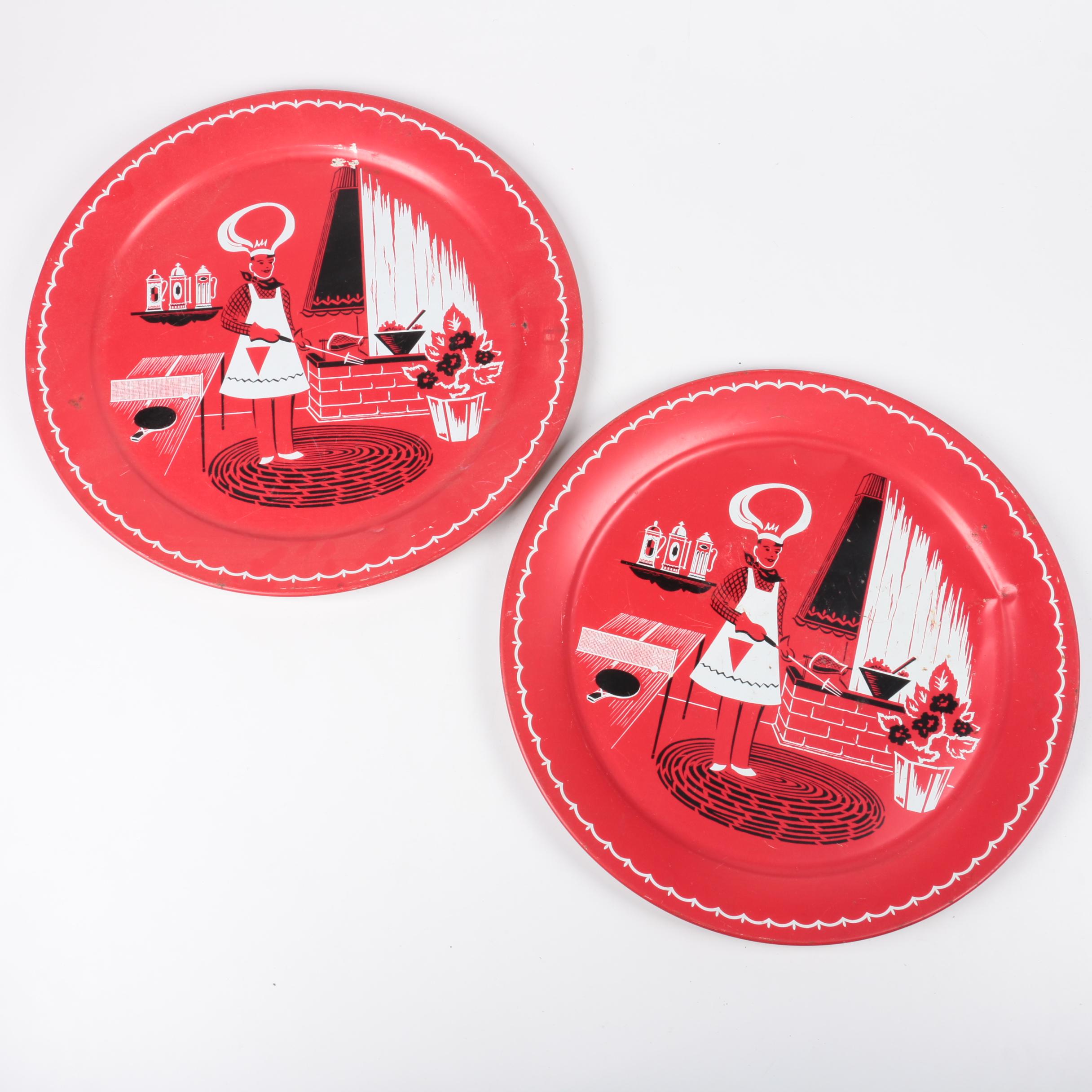 Vintage Metal Trays with Grilling Theme