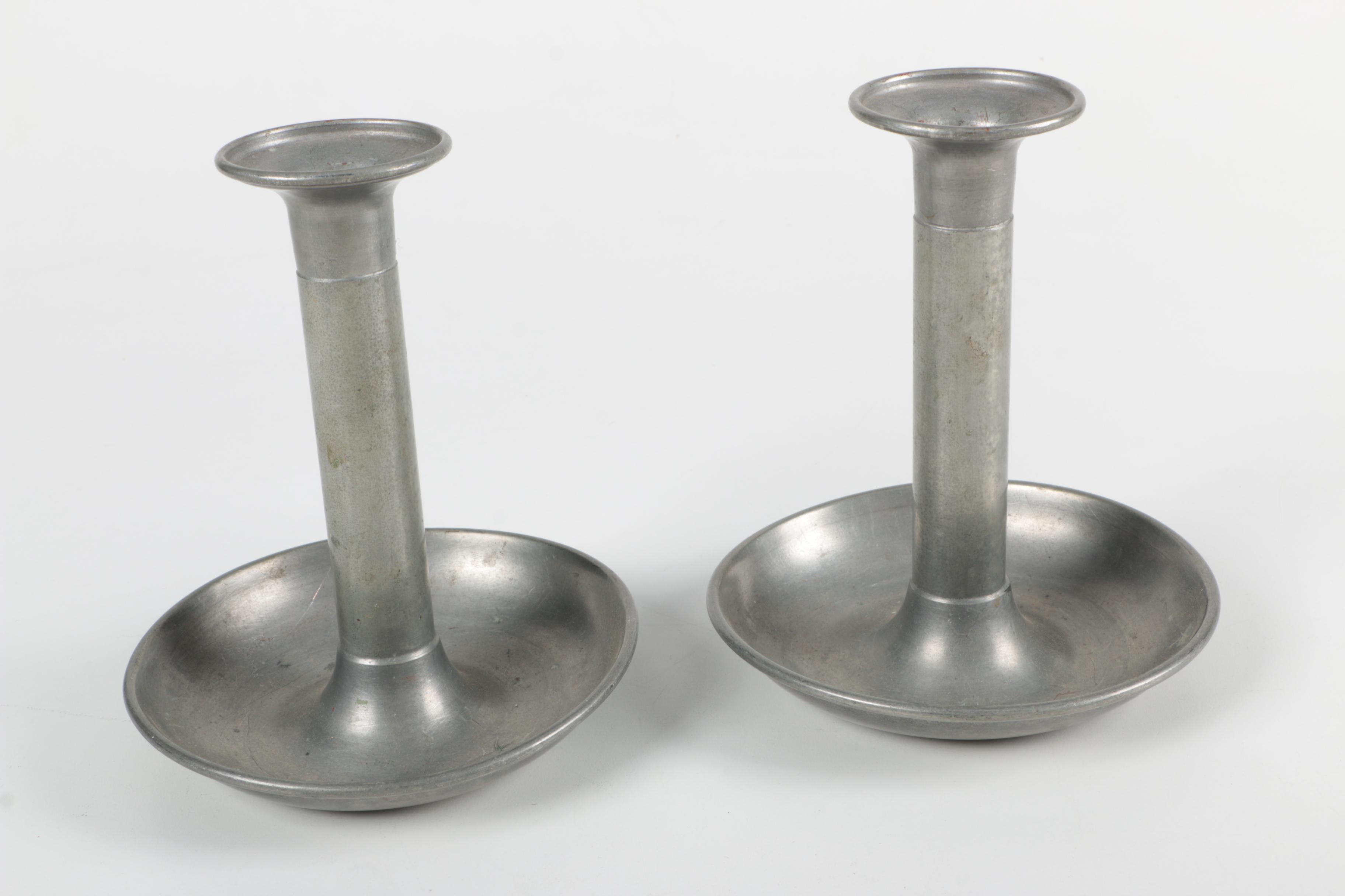Pewter Candlesticks and Other Assorted Metal Decor