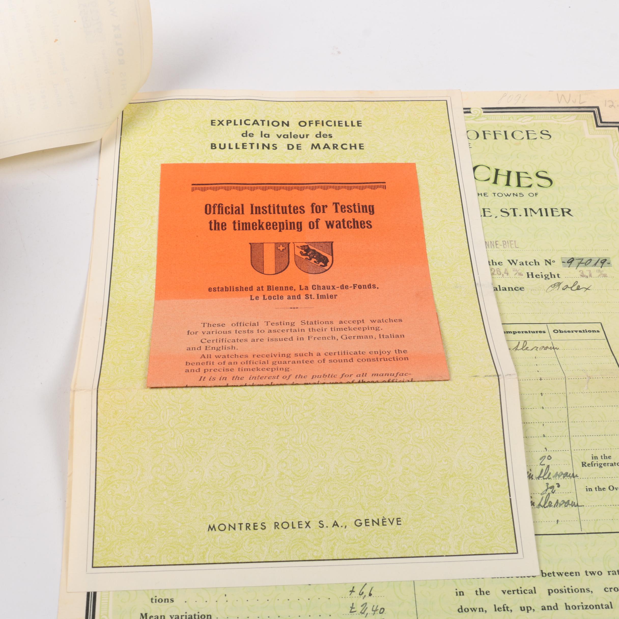 Vintage Rolex Certification Sheets