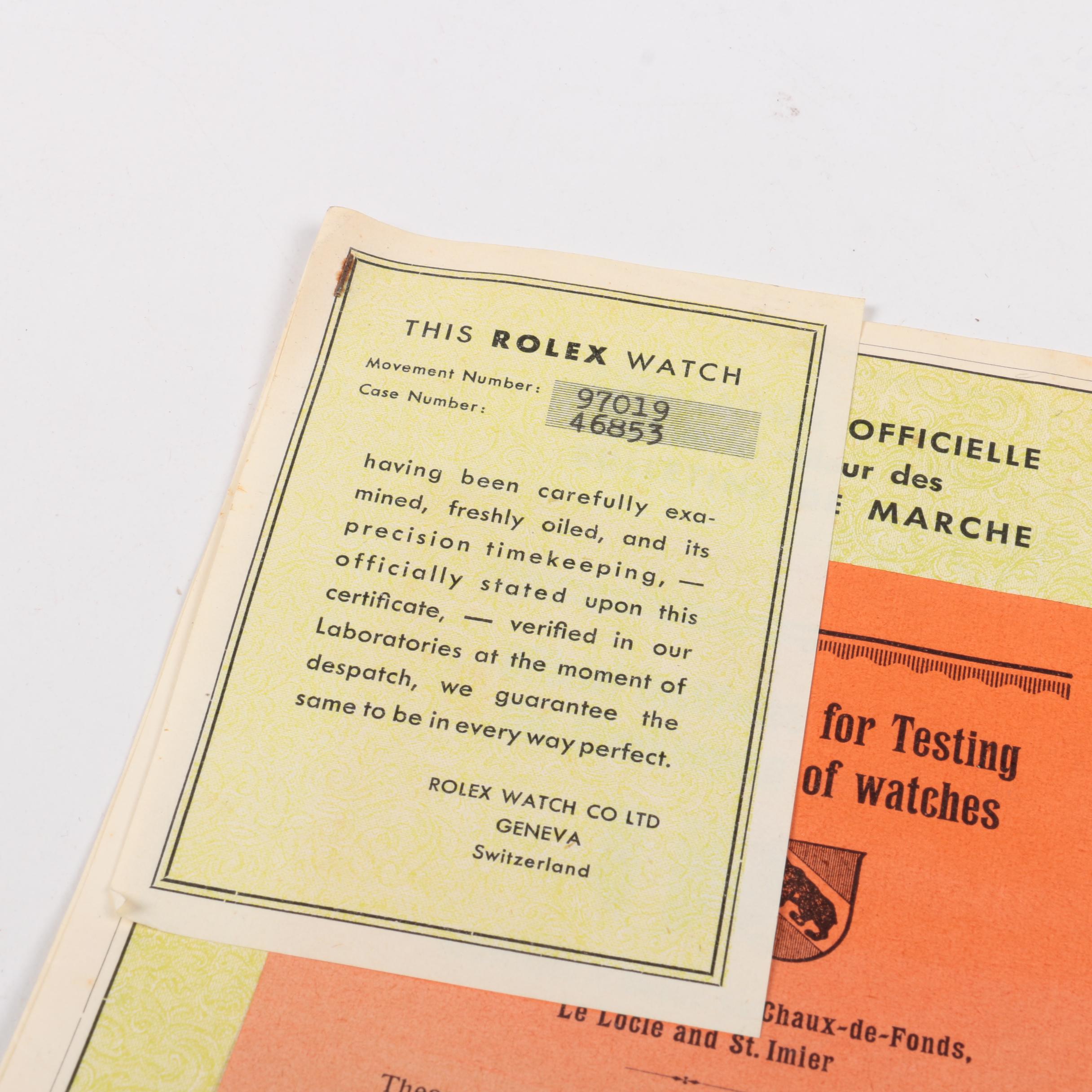 Vintage Rolex Certification Sheets