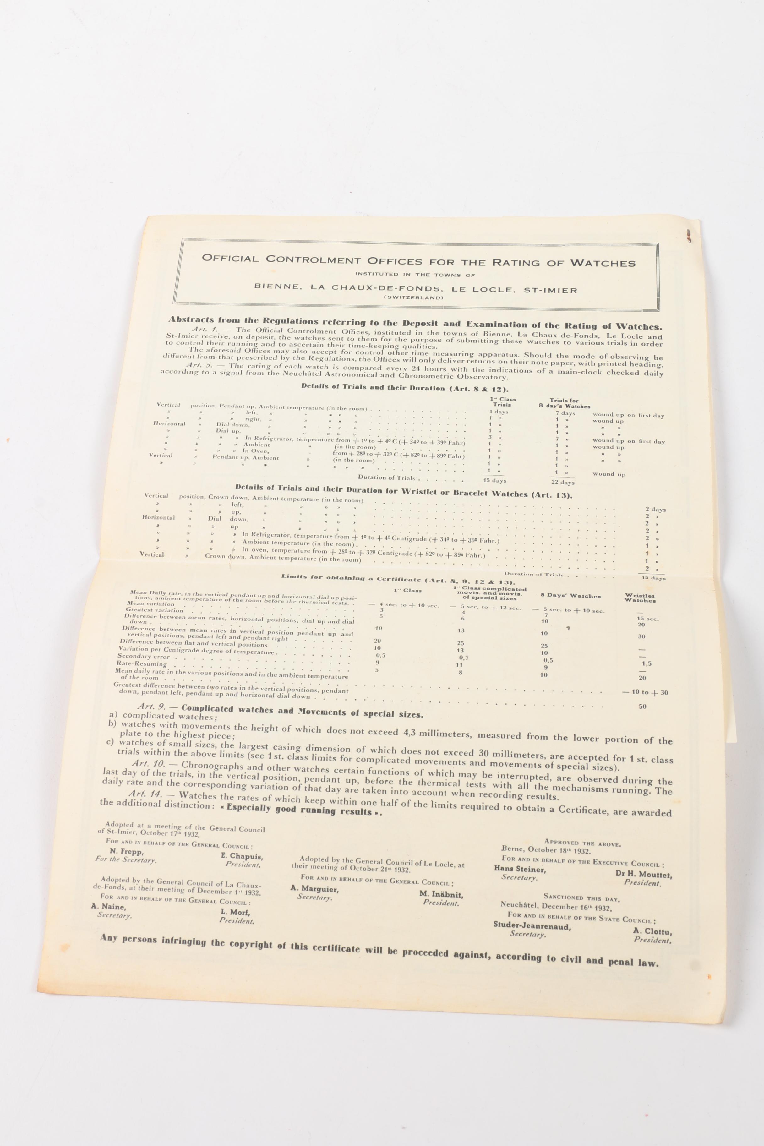 Vintage Rolex Certification Sheets