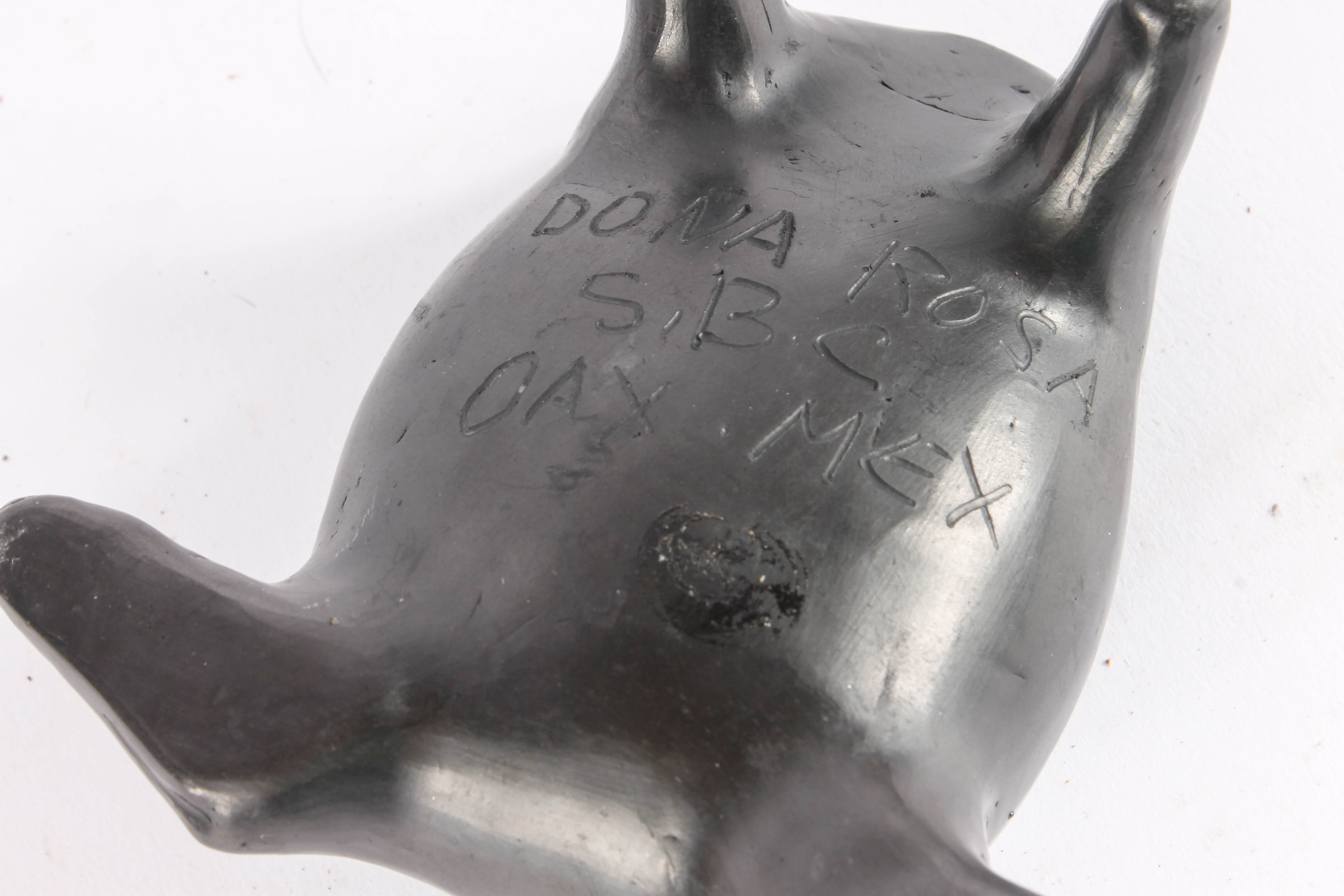 Signed Doña Rosa Handbuilt Black Clay Oaxaca Vase and Figurine