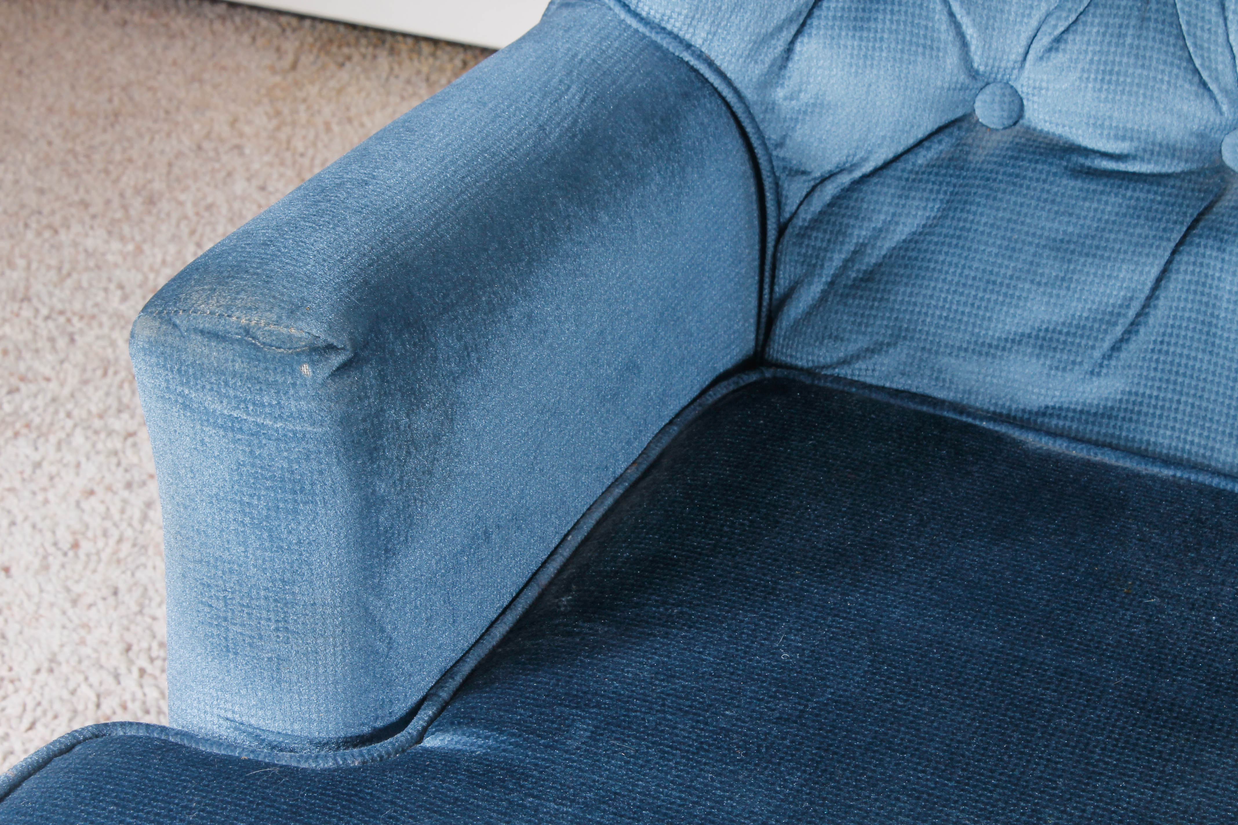 Vintage Button-Tufted Blue Armchair with Swivel Base