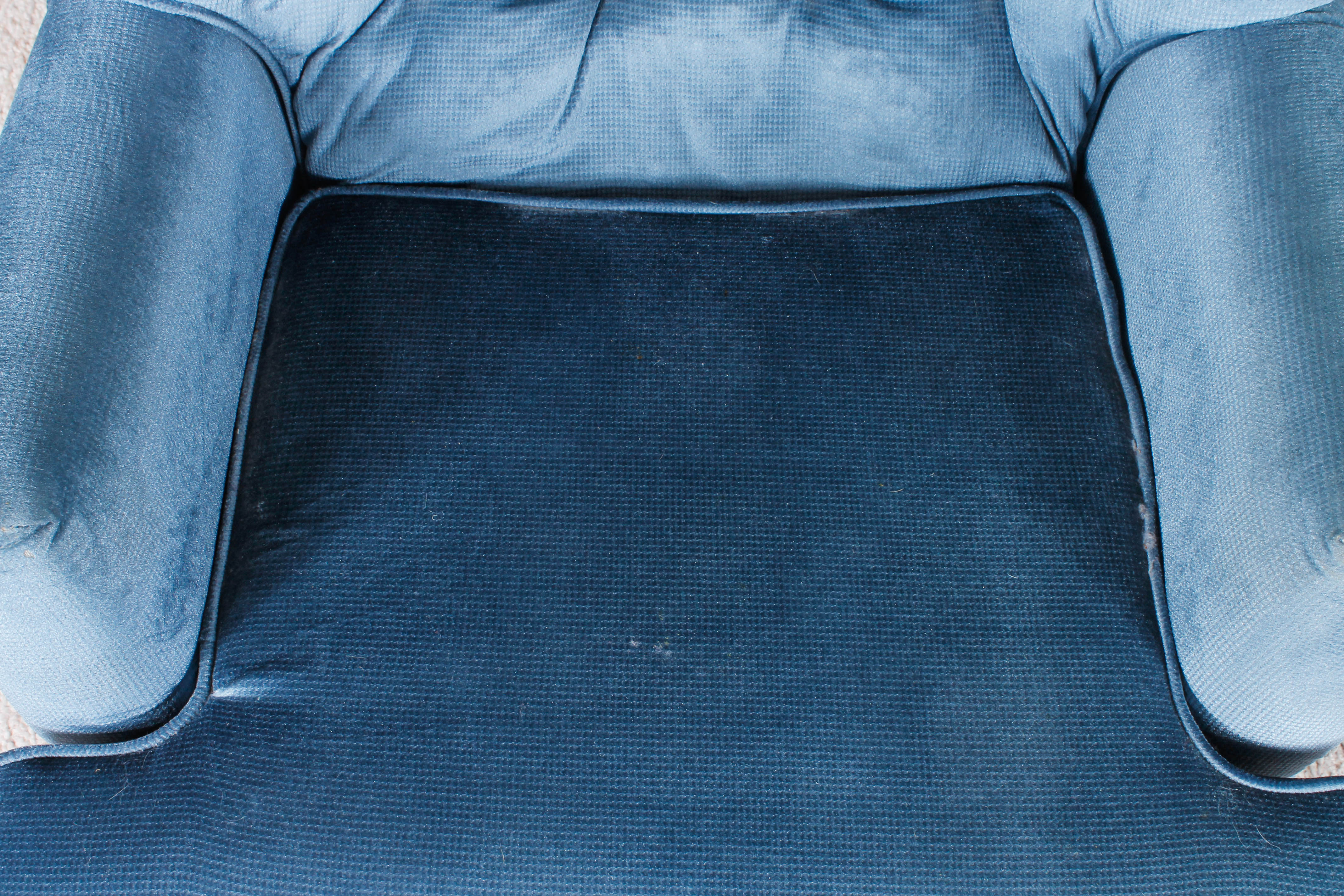 Vintage Button-Tufted Blue Armchair with Swivel Base