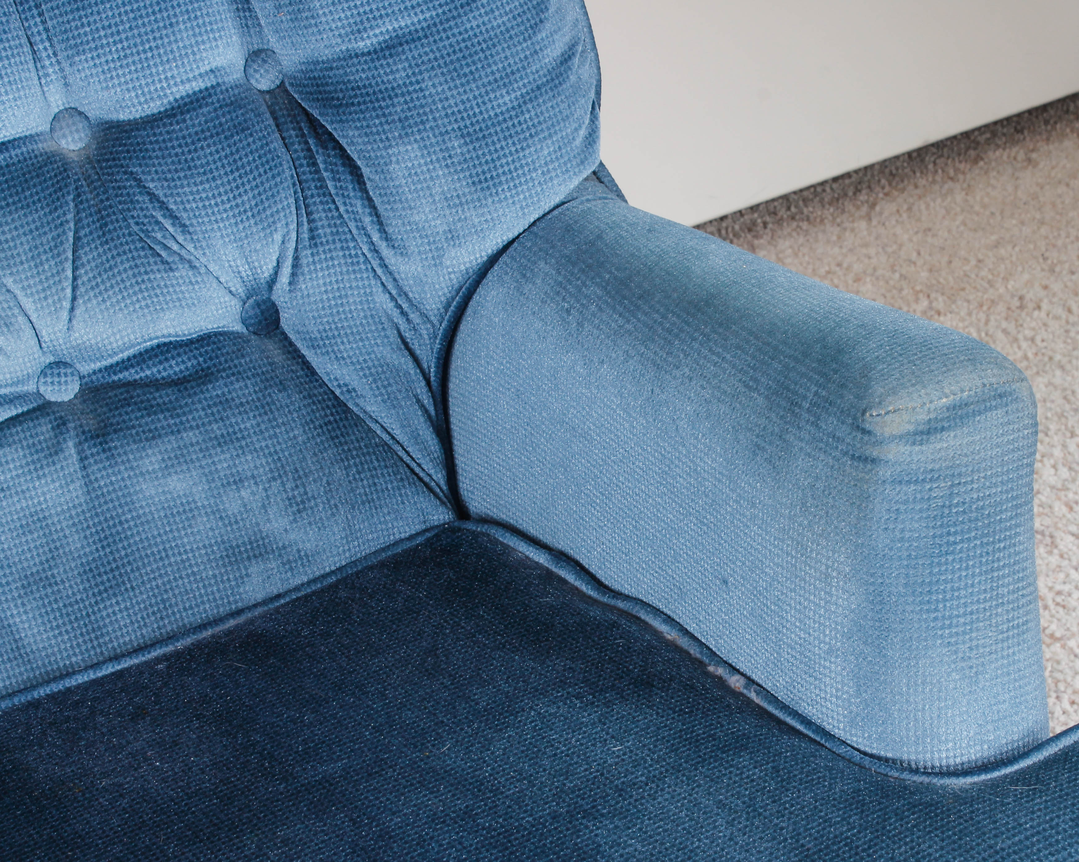 Vintage Button-Tufted Blue Armchair with Swivel Base