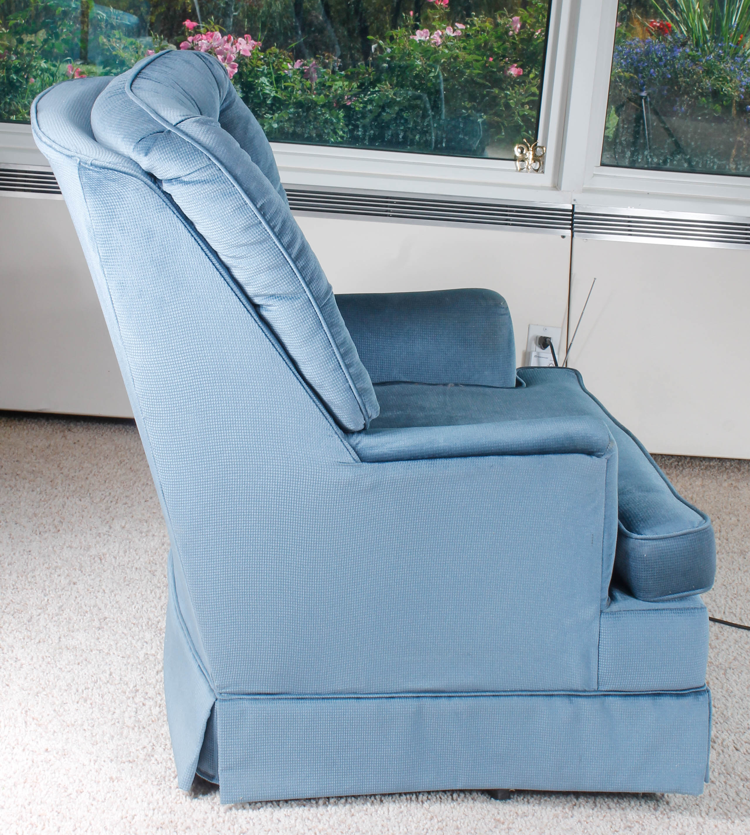 Vintage Button-Tufted Blue Armchair with Swivel Base