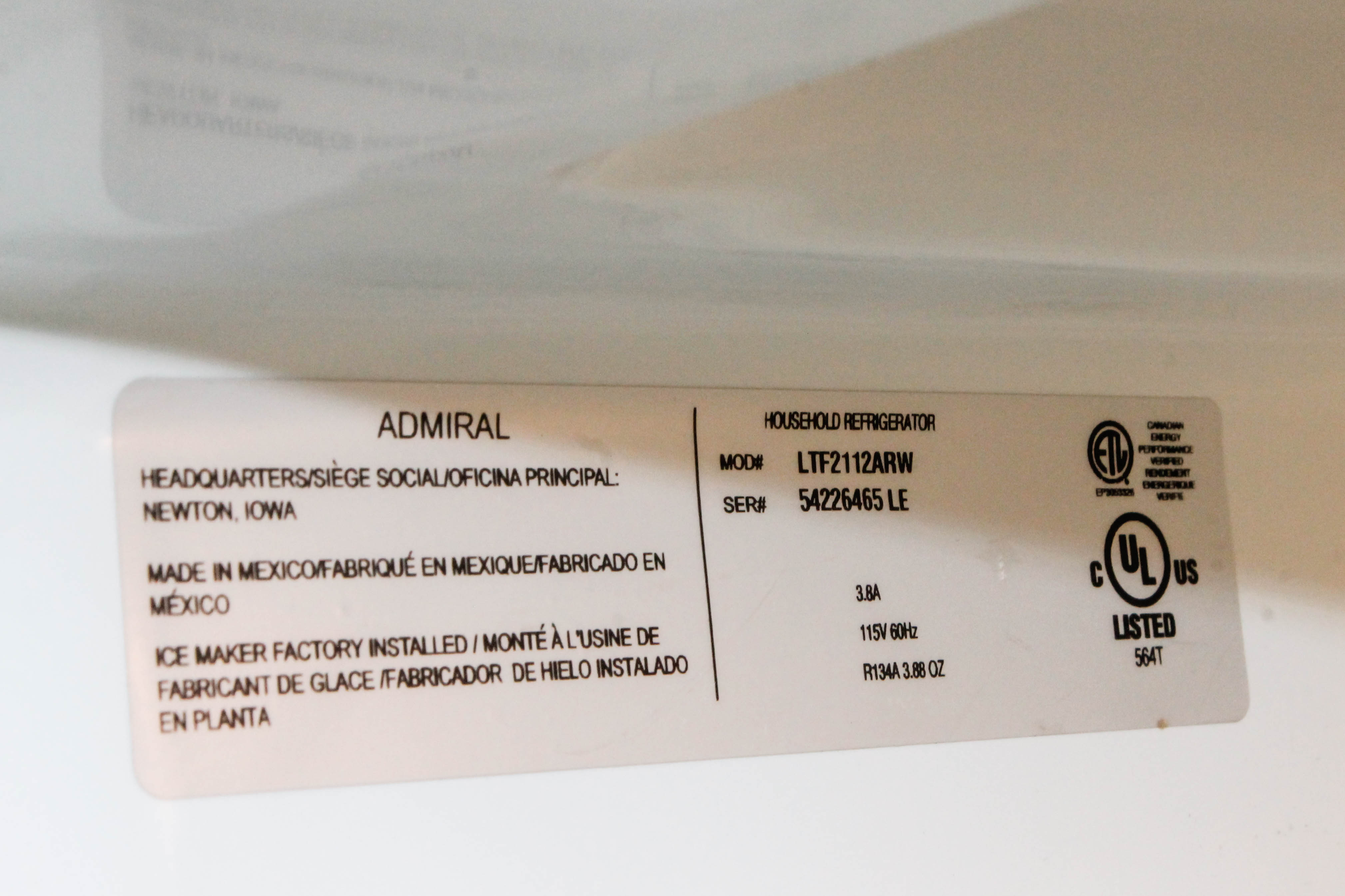 Admiral Refrigerator