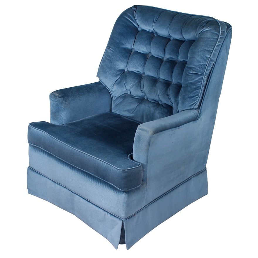 Vintage Button-Tufted Blue Armchair with Swivel Base