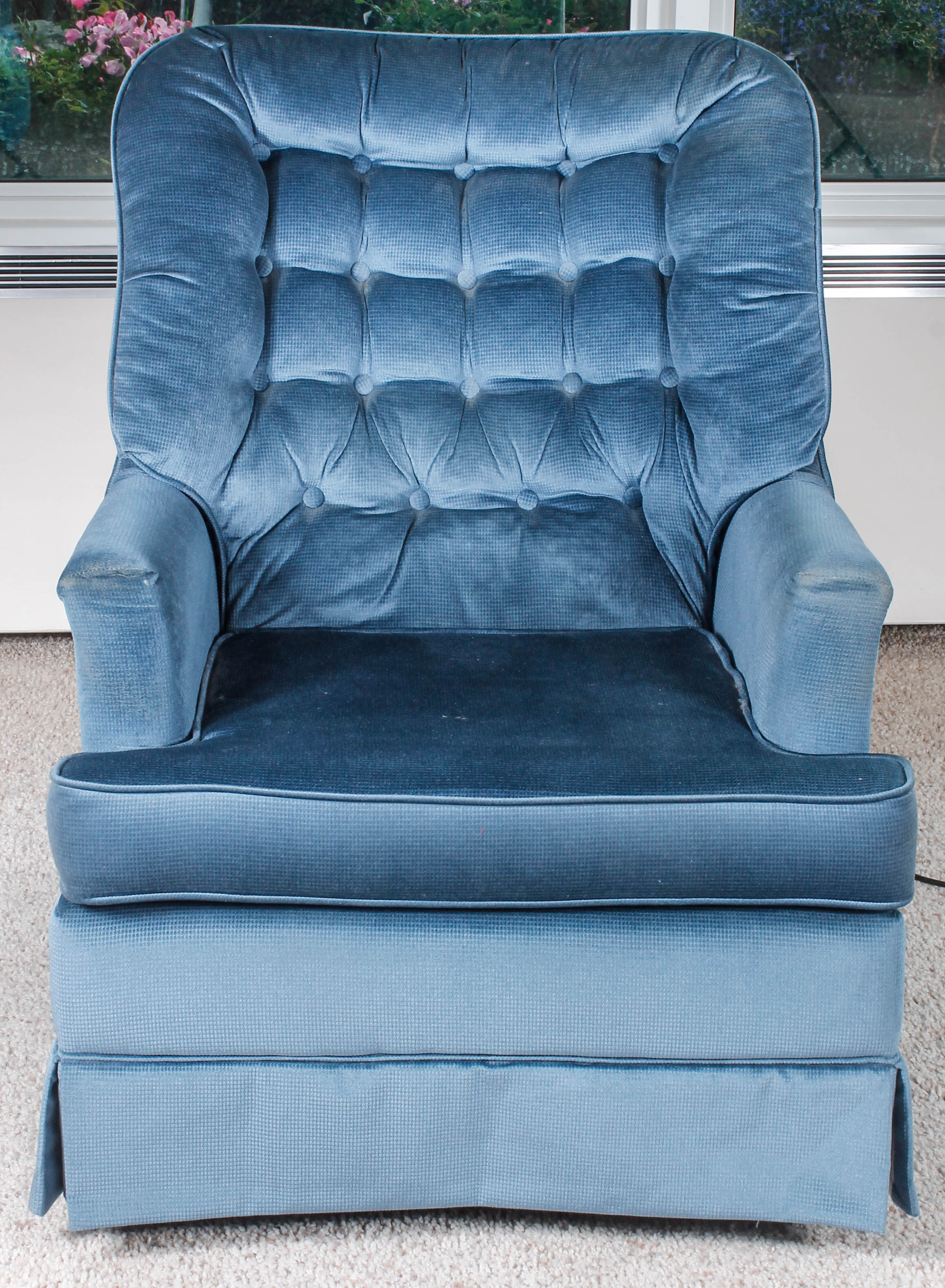 Vintage Button-Tufted Blue Armchair with Swivel Base