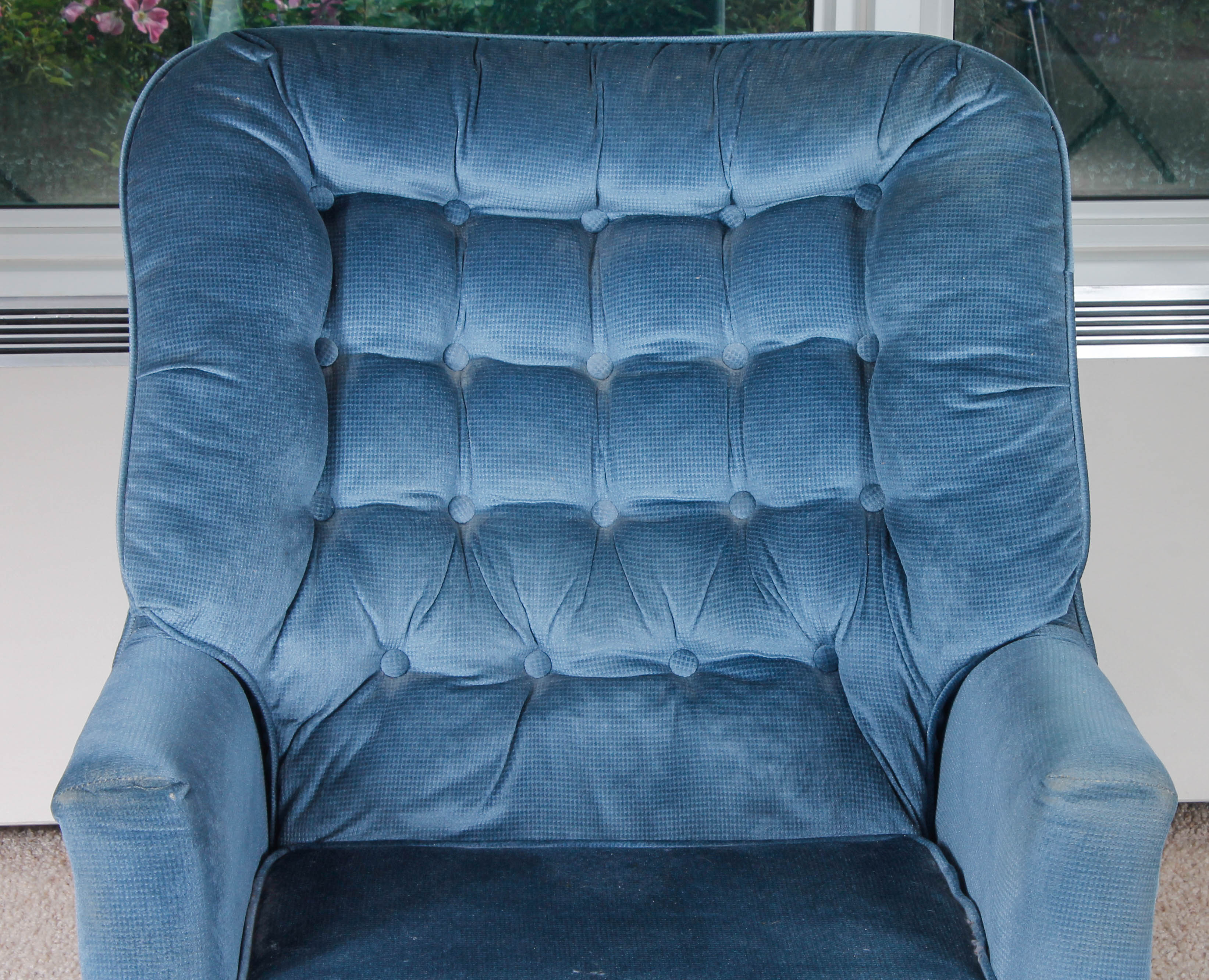 Vintage Button-Tufted Blue Armchair with Swivel Base