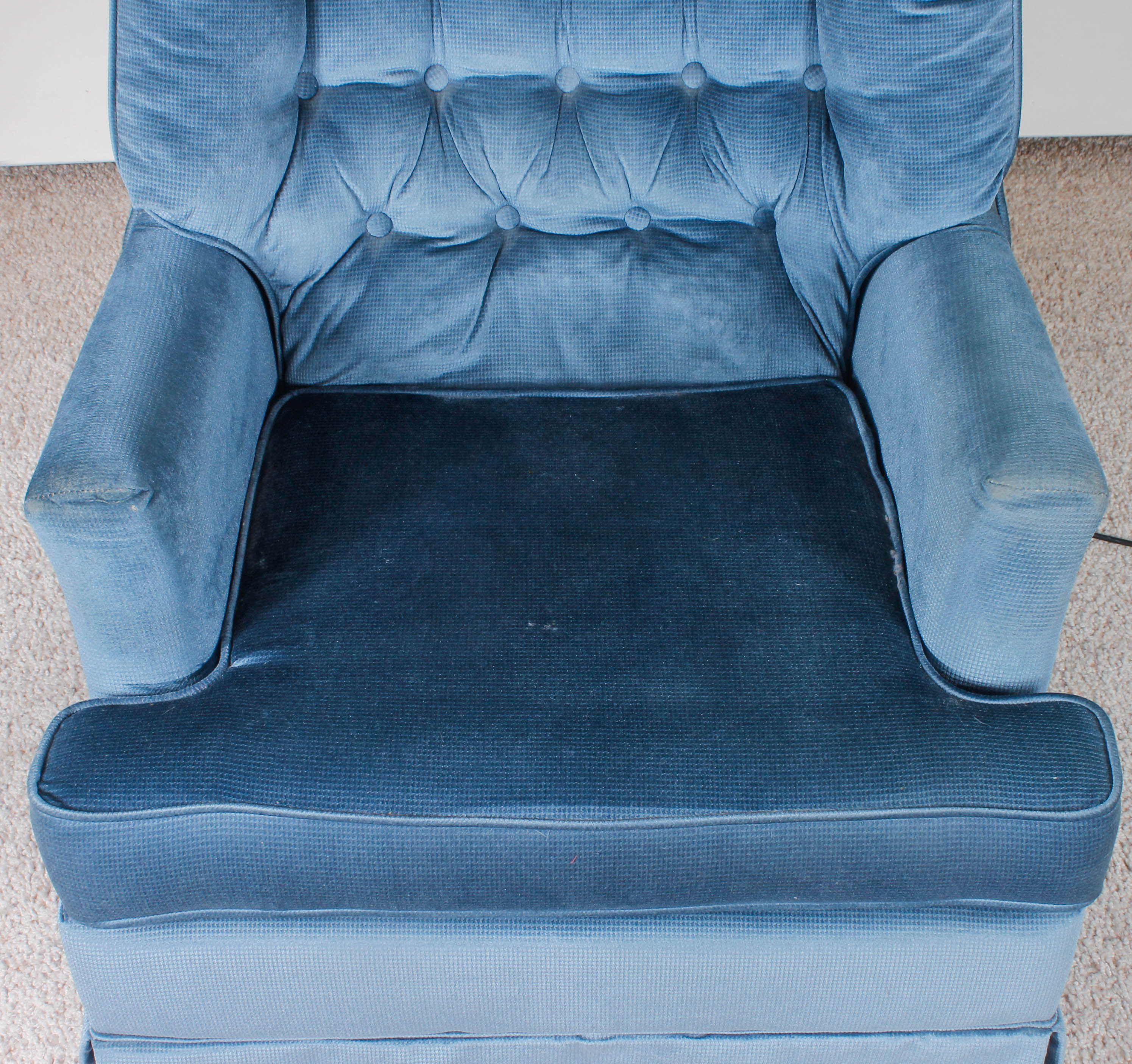 Vintage Button-Tufted Blue Armchair with Swivel Base