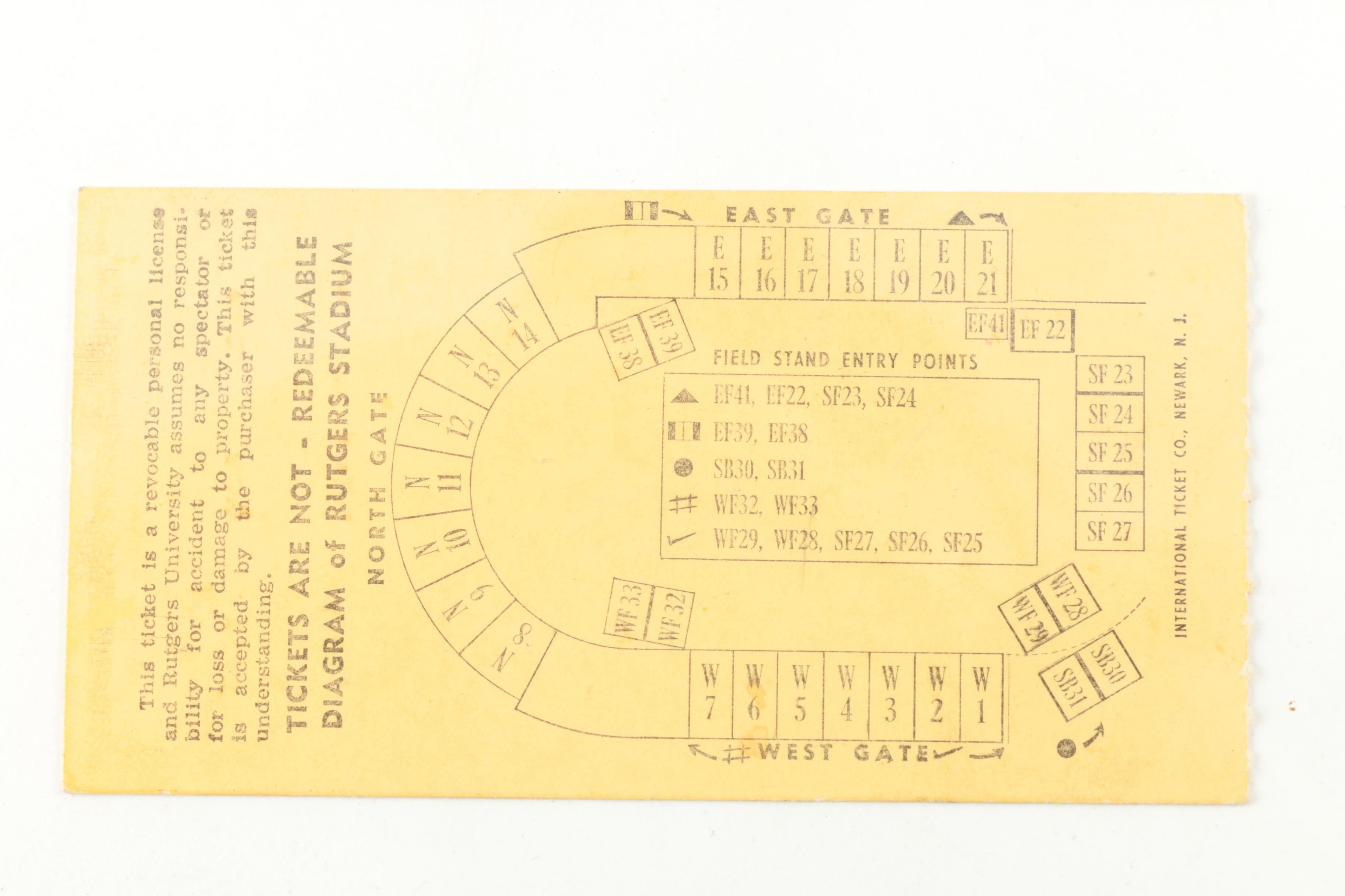 Princeton vs. Rutgers 1969 Ticket Stub