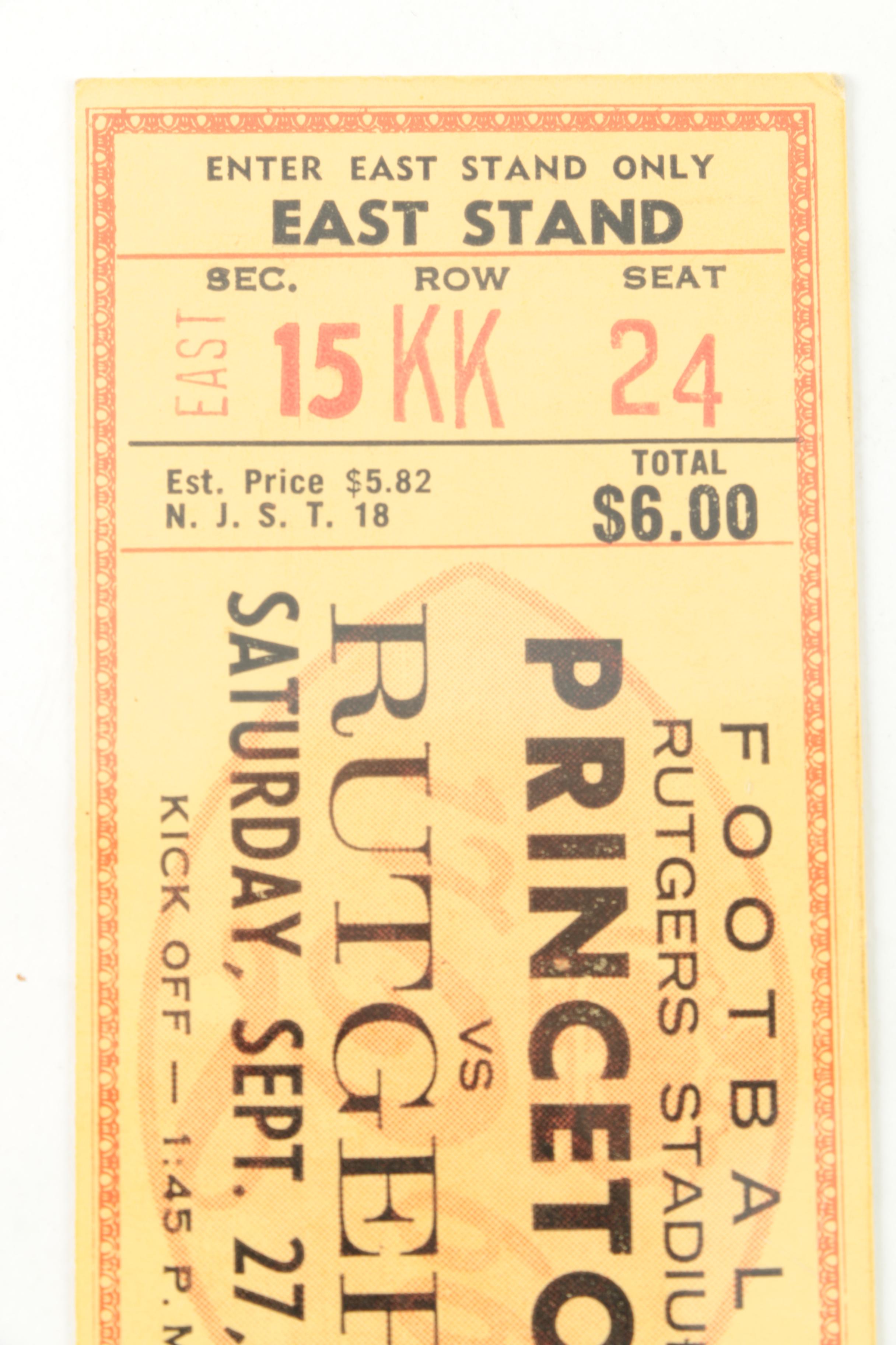 Princeton vs. Rutgers 1969 Ticket Stub