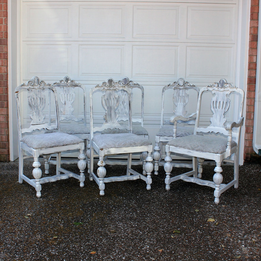 Six Painted Victorian Wood Dining Chairs