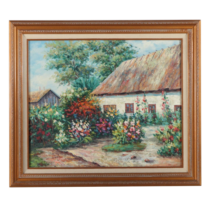 W. Hodges Oil Painting on Canvas of Cottage Scene