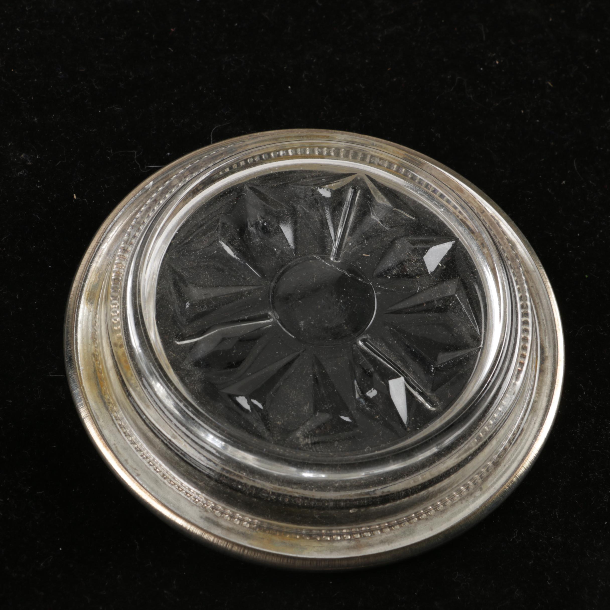 Two Sets of Sterling Rimmed Glass Coasters