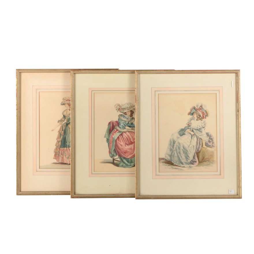 Offset Lithographs of Women in Rococo Fashions