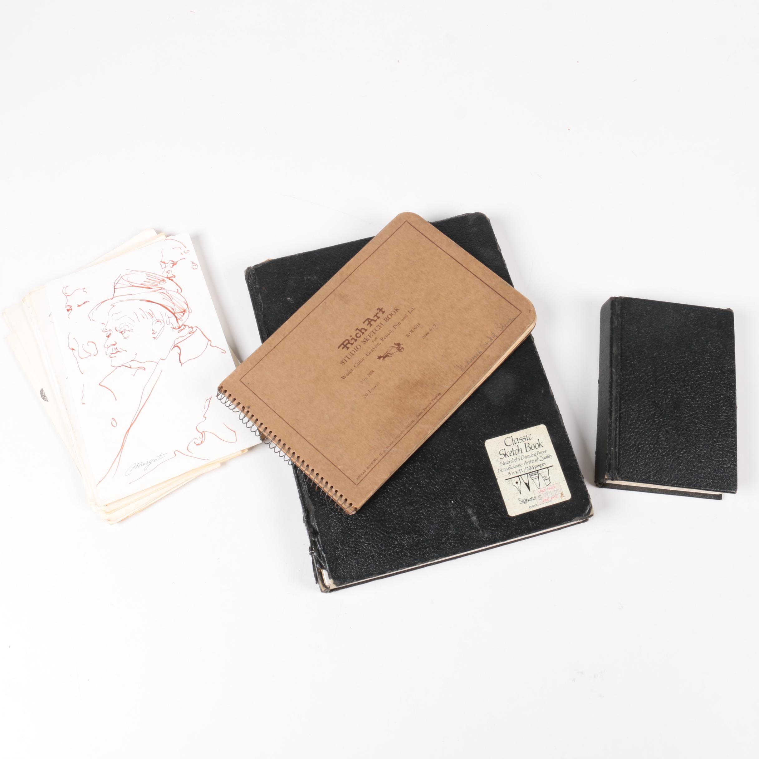 Vintage Collection of Artists' Sketchbooks and Loose Drawings on Paper