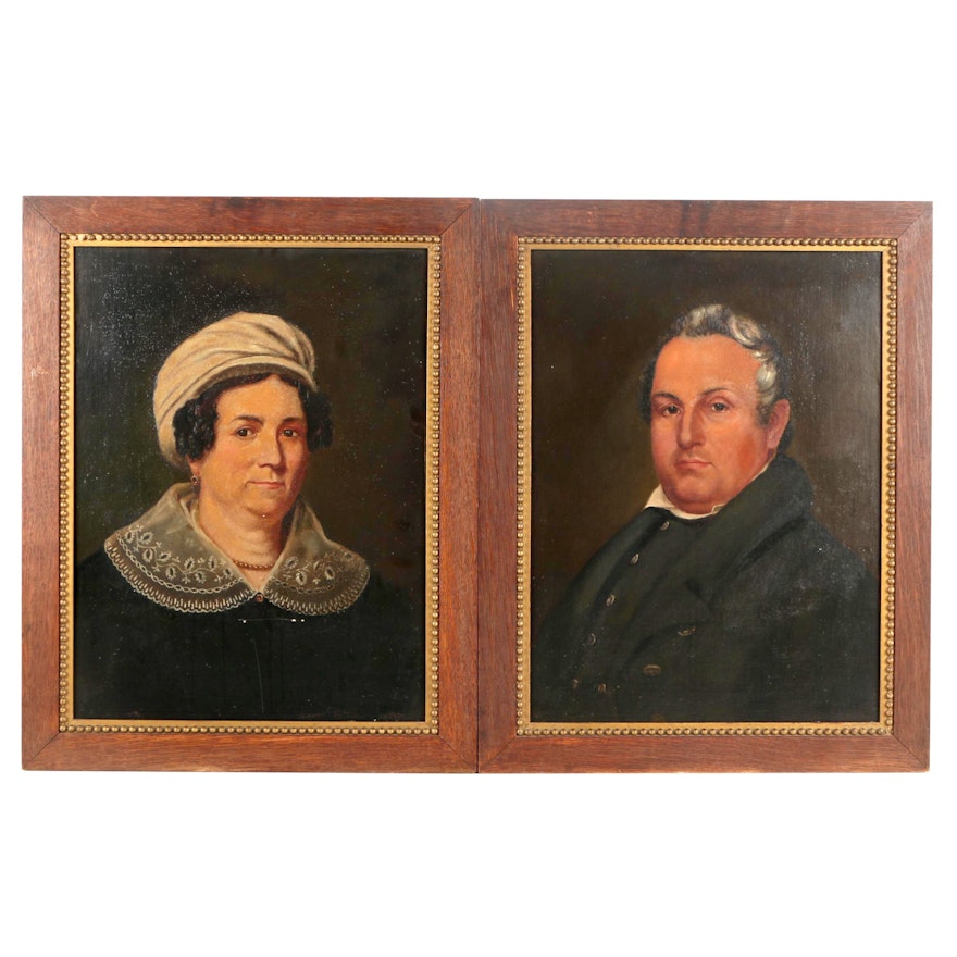 Original 19th-Century Oil Portraits on Wood Panel of Judith and Offin Boardman