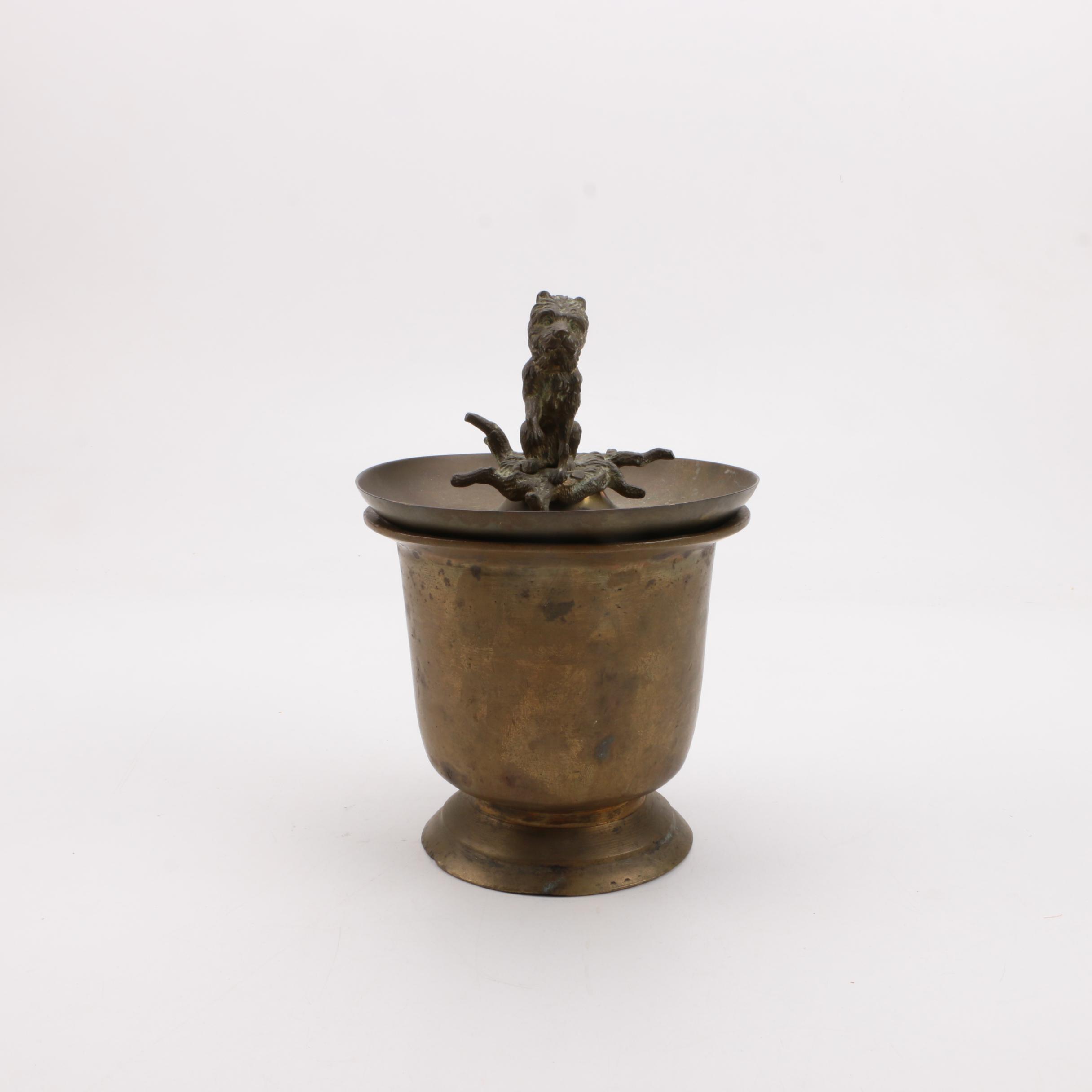 Brass Pedestal Bowl and Figural Handled Ash Receiver