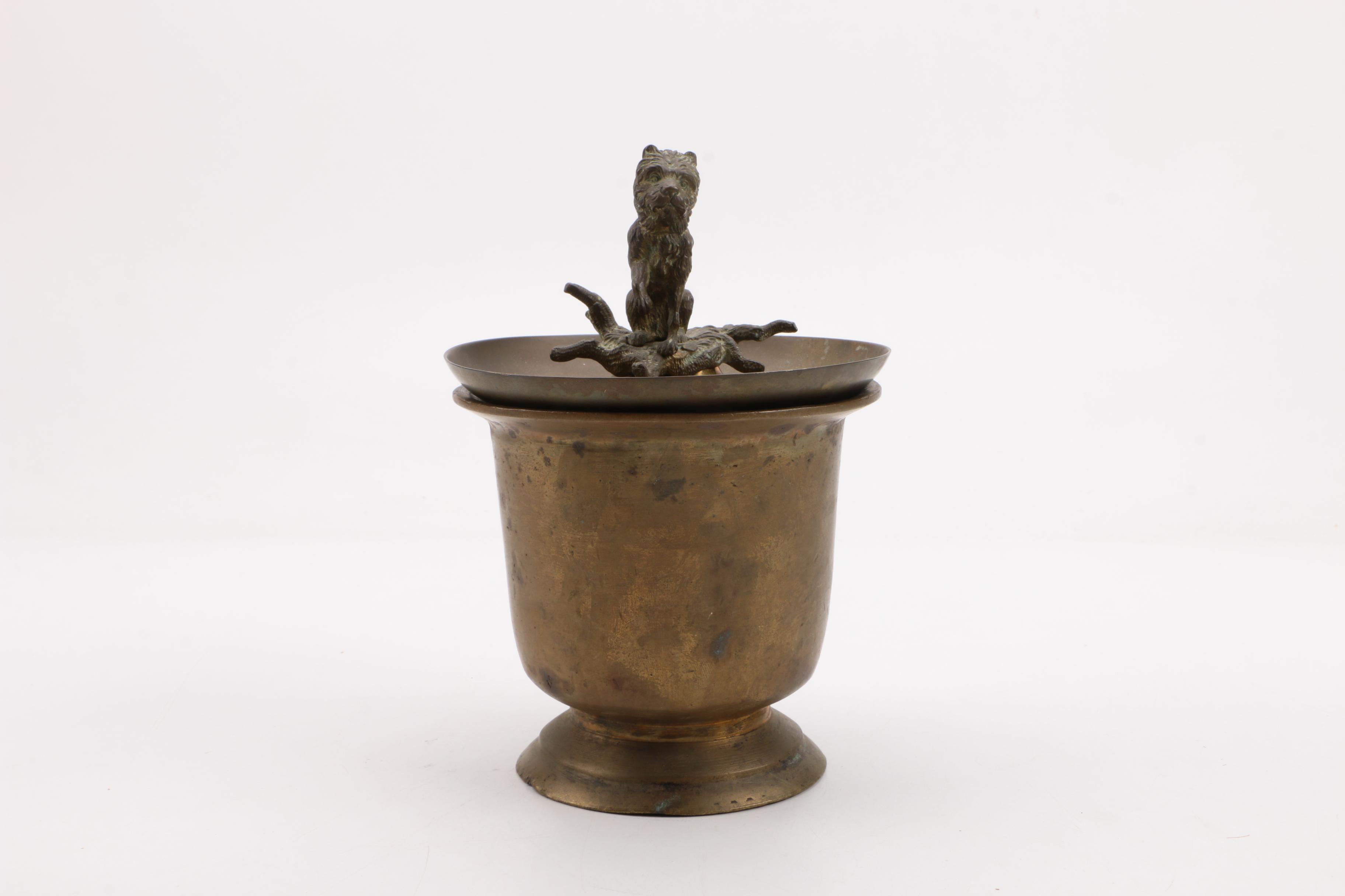 Brass Pedestal Bowl and Figural Handled Ash Receiver