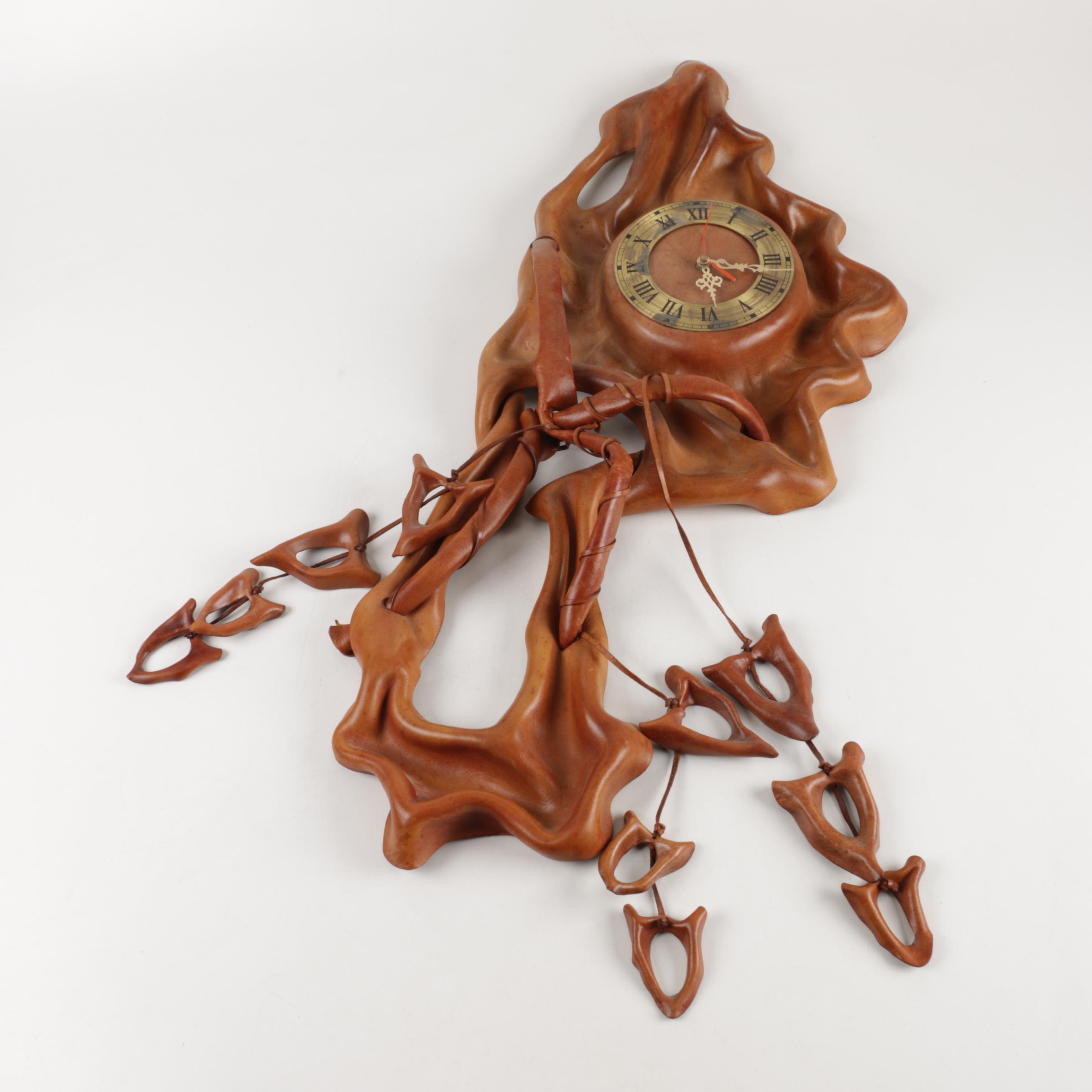 Vintage Brown Leather Wall Clock