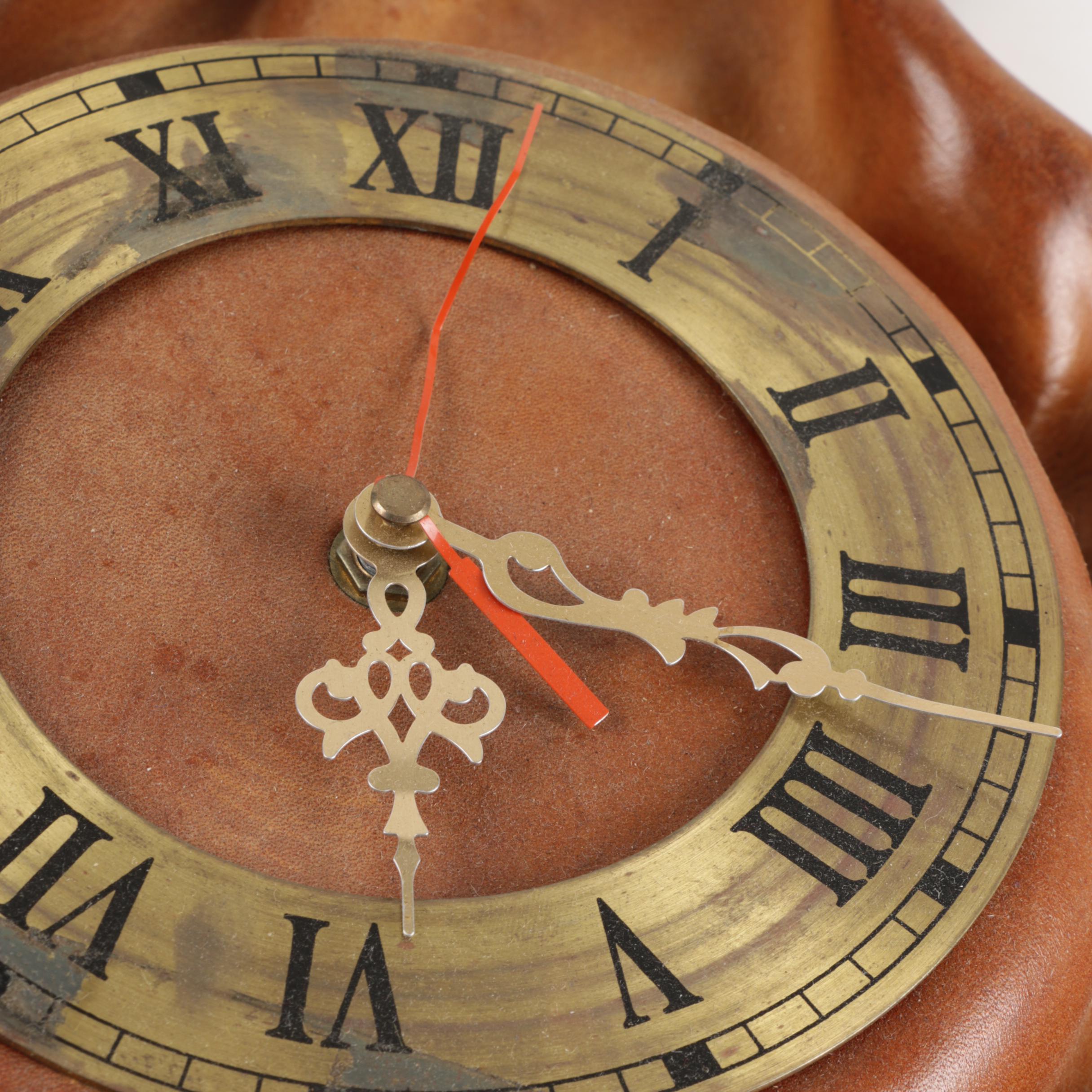 Vintage Brown Leather Wall Clock