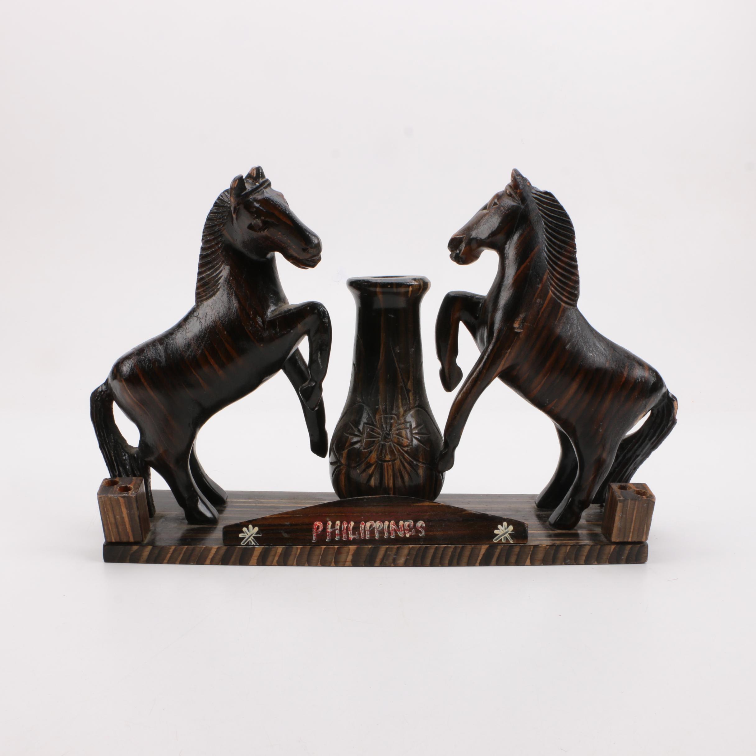 Carved Wood Horses Decor From the Philippines